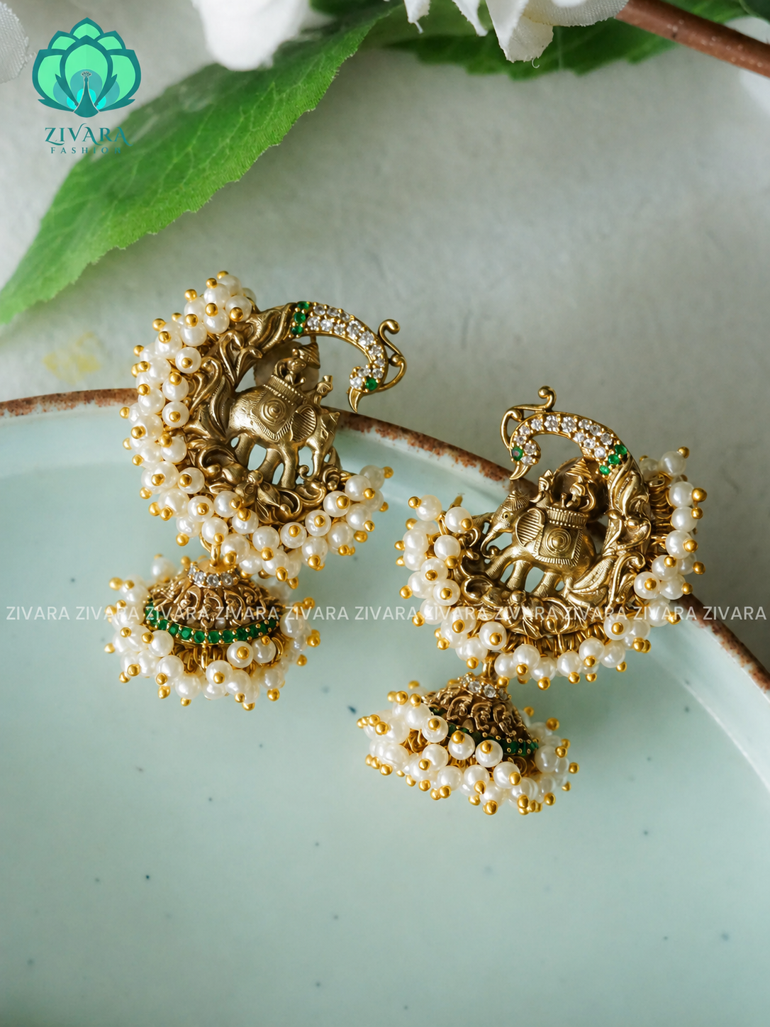 Elephant bridal- TRADITIONAL PREMIUM MATTE  polish JHUMKA- latest jewellery collection- zivara fashion