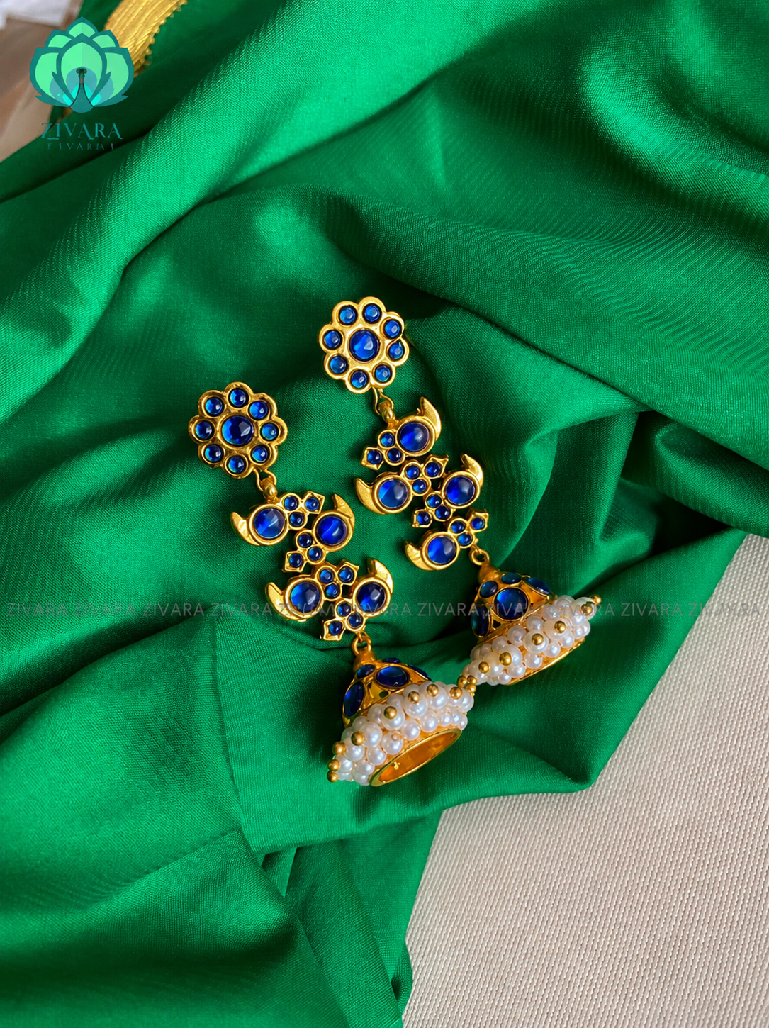 BLUE  -DHANYA   - HANDMADE JHUMKAS - latest kemp dance jewellery collection