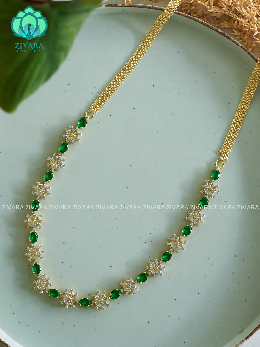 2 IN 1 HIPPBELT CUM HAARAM -GREEN- PREMIUM BRIGHT GOLD POLISH  - ZIVARA FASHION