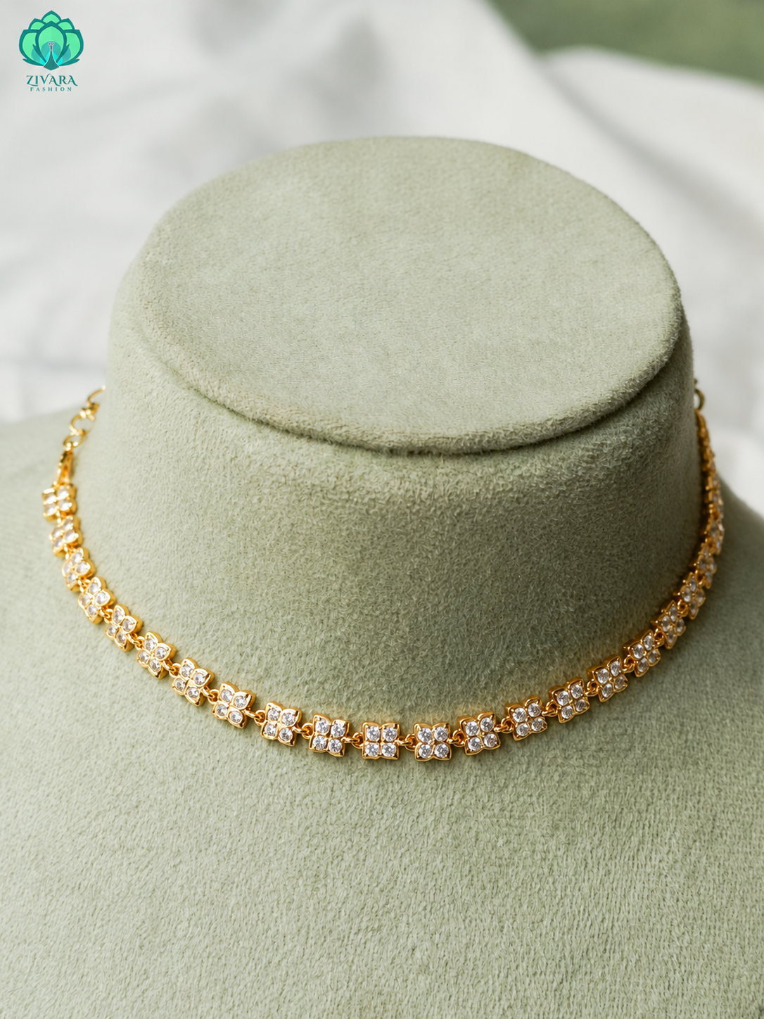 AMBIGAI -KIDS FRIENDLY WHITE STONE MICROGOLD POLISH CHOKER -Zivara Fashion- latest jewellery design