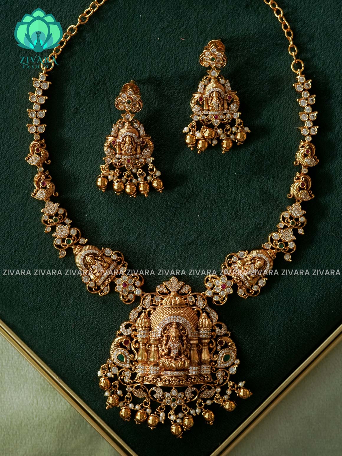 Akshayam- bridal temple neckwear -Traditional south indian premium neckwear with earrings- Zivara Fashion- latest jewellery design