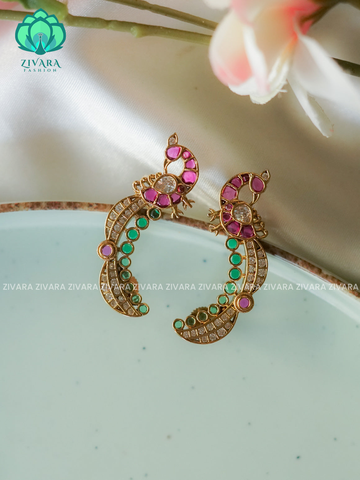 PEACOCK STUD SEMI EARCUFF latest jewellery collection- zivara fashion