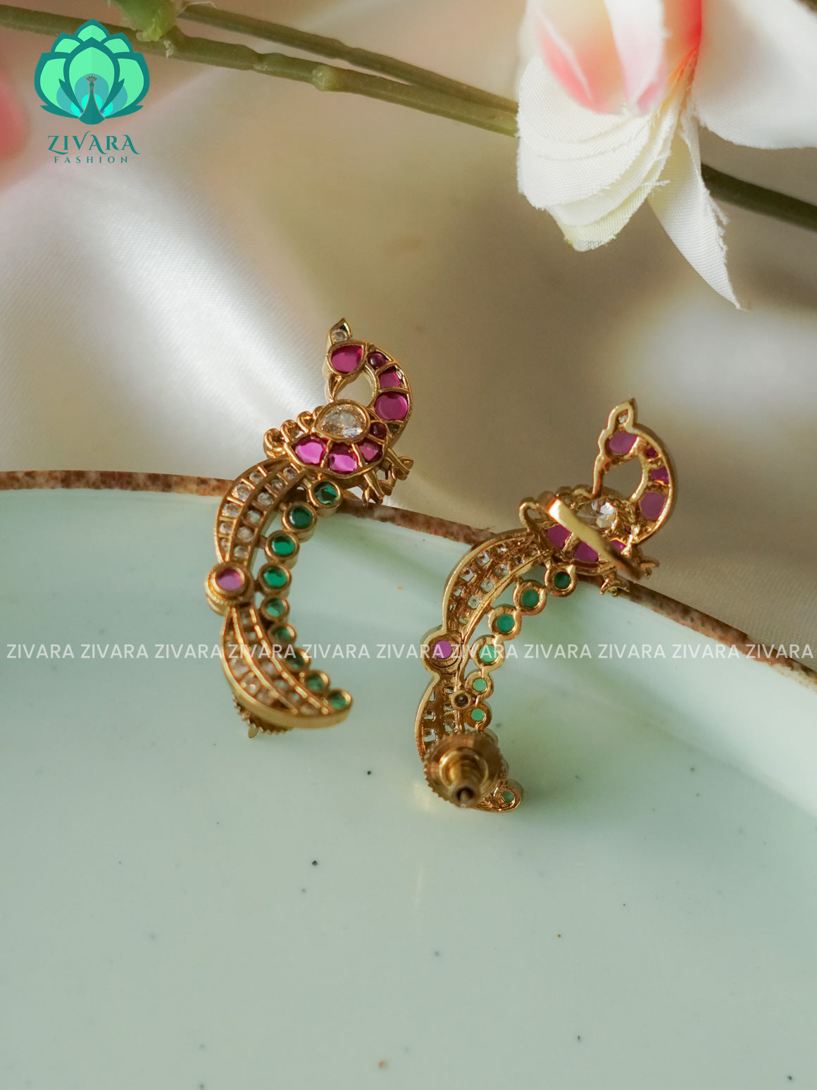PEACOCK STUD SEMI EARCUFF latest jewellery collection- zivara fashion