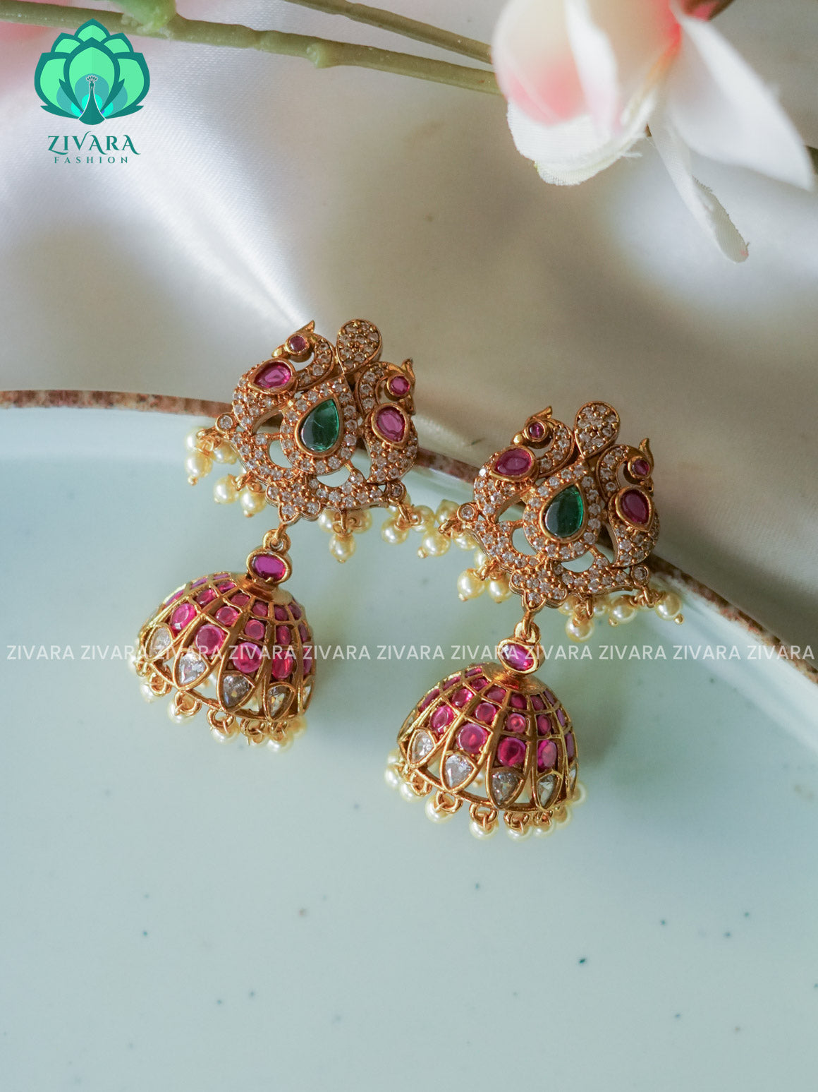 BRIDAL REAL KEMP  - TRADITIONAL PREMIUM MATTE  polish JHUMKA- latest jewellery collection- zivara fashion
