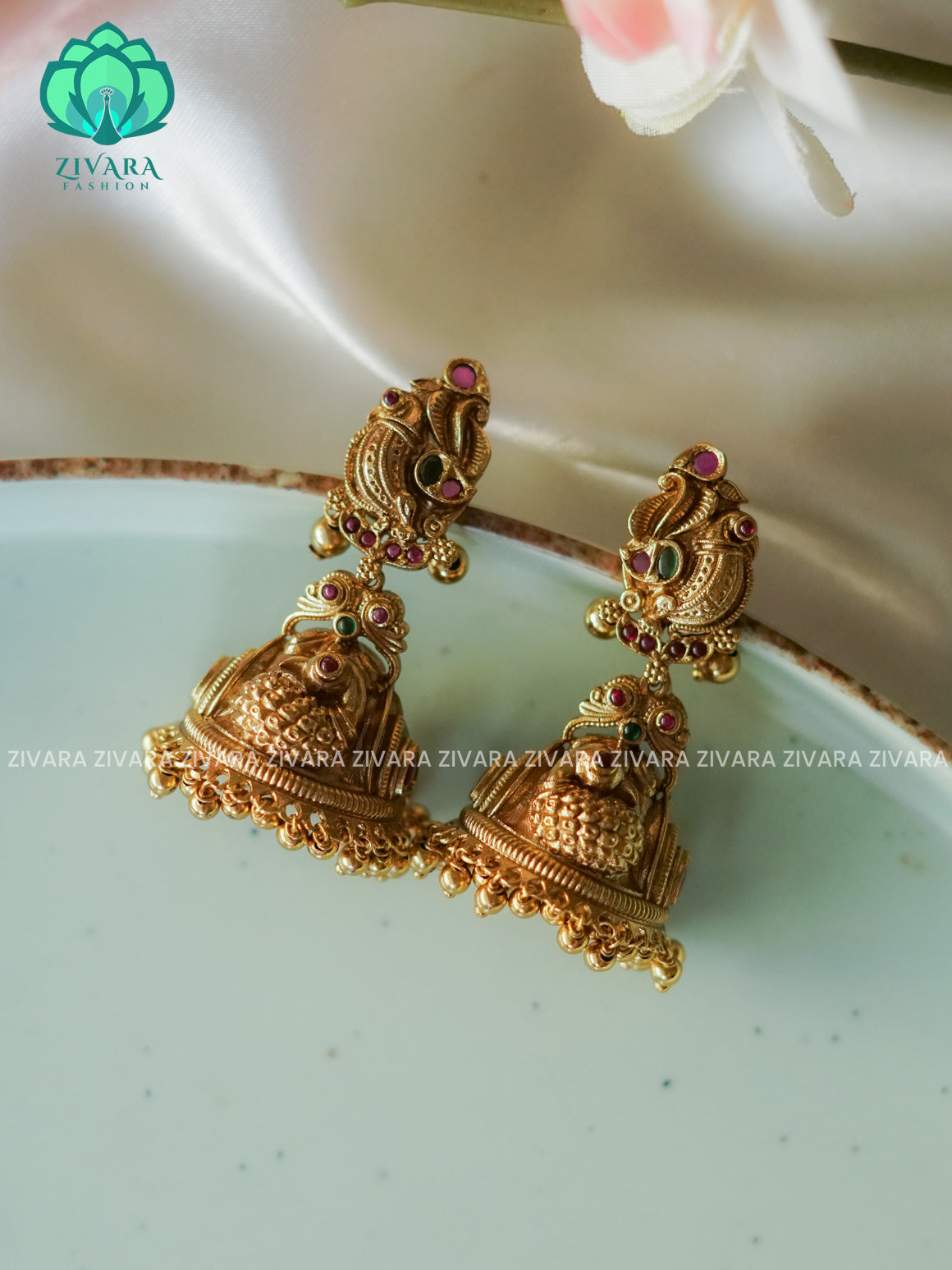 3D TEMPLE HEAVY - TRADITIONAL PREMIUM MATTE  polish JHUMKA- latest jewellery collection- zivara fashion