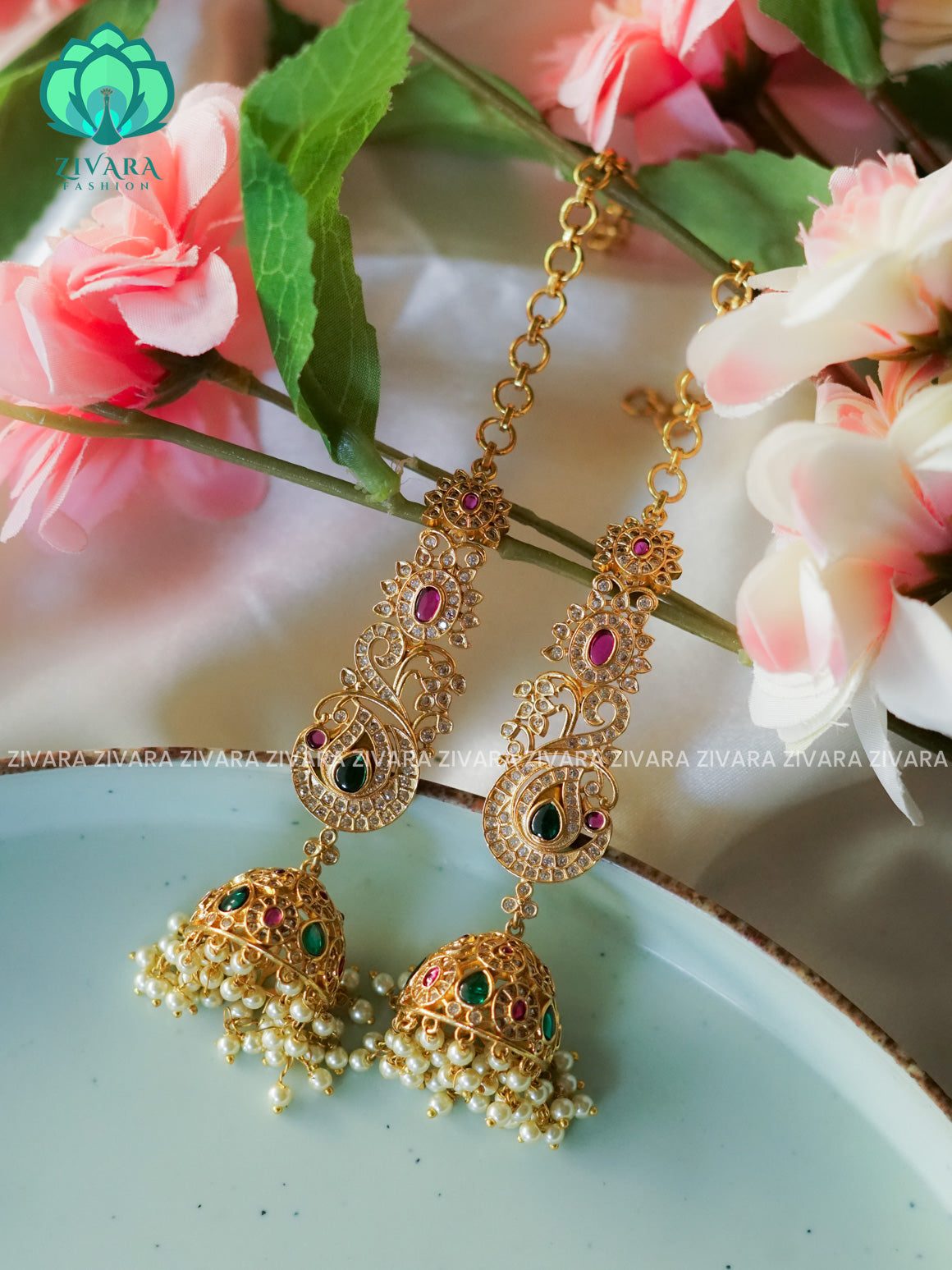 CORAL 3D TEMPLE HEAVY - TRADITIONAL PREMIUM MATTE  polish JHUMKA- latest jewellery collection- zivara fashion