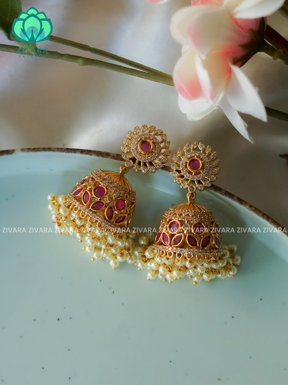 RUBY BRIDAL HEAVY - TRADITIONAL PREMIUM MATTE  polish JHUMKA- latest jewellery collection- zivara fashion