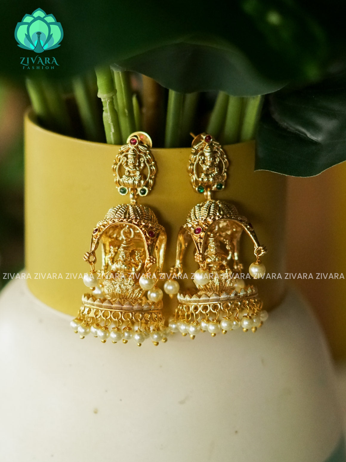 BRIDAL TEMPLE  - TRADITIONAL PREMIUM MATTE  polish JHUMKA- latest jewellery collection- zivara fashion
