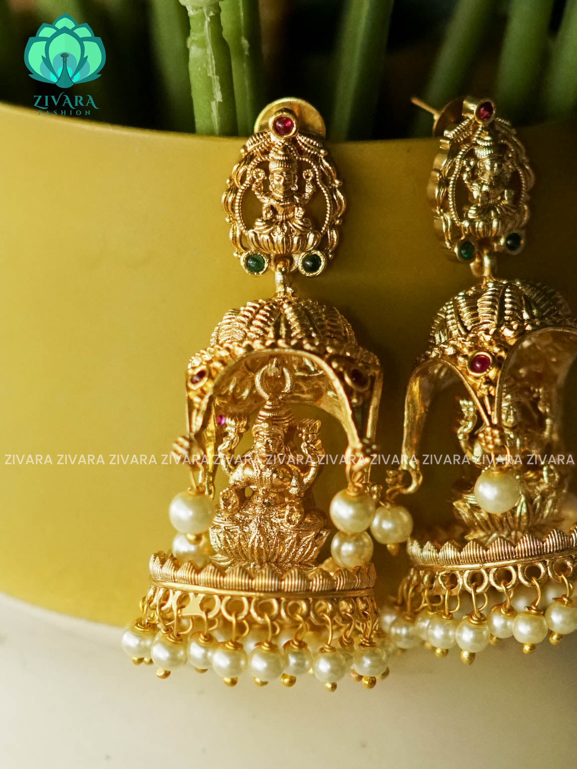 BRIDAL TEMPLE  - TRADITIONAL PREMIUM MATTE  polish JHUMKA- latest jewellery collection- zivara fashion
