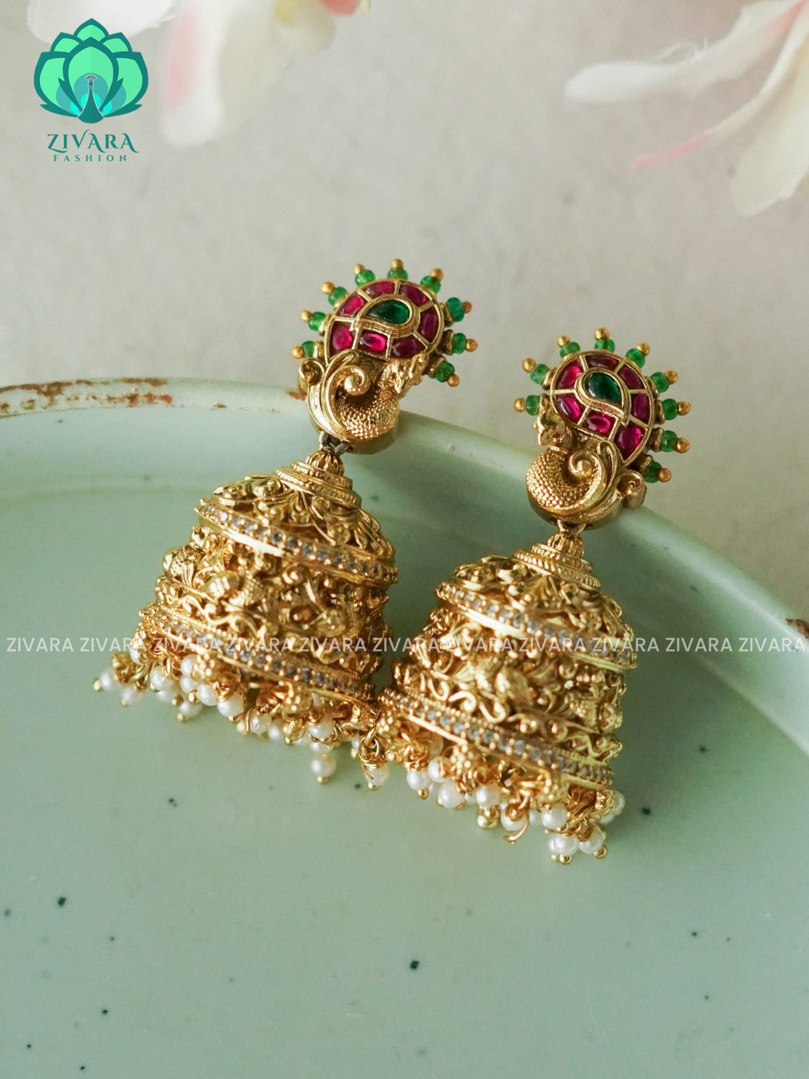 DIYA- EXUBERANT JADAU JHUMKAS - TRADITIONAL PREMIUM MATTE  polish JHUMKA- latest jewellery collection- zivara fashion