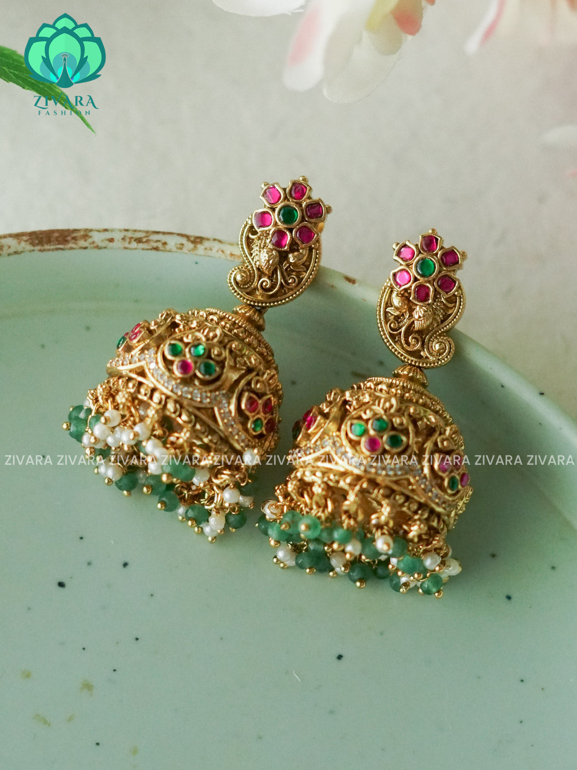DIYA- EXUBERANT JADAU JHUMKAS - TRADITIONAL PREMIUM MATTE  polish JHUMKA- latest jewellery collection- zivara fashion