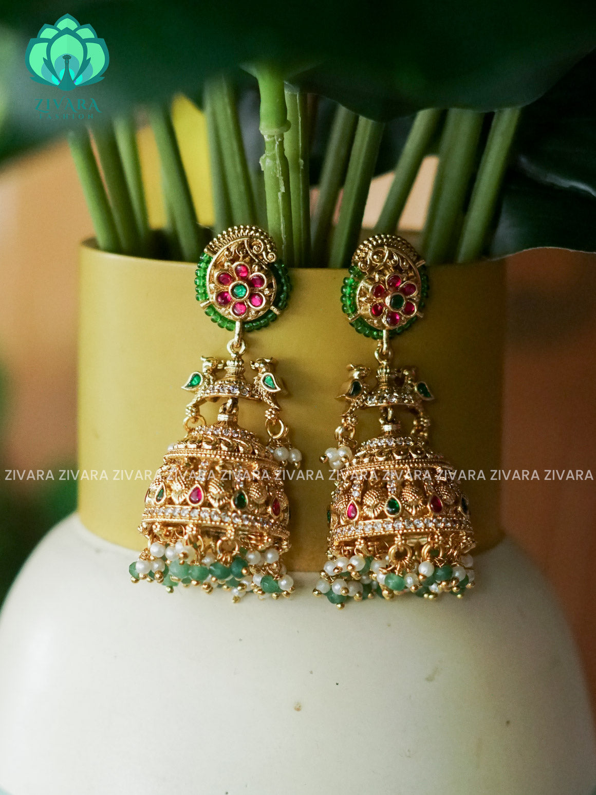 DIYA- EXUBERANT JADAU JHUMKAS - TRADITIONAL PREMIUM MATTE  polish JHUMKA- latest jewellery collection- zivara fashion