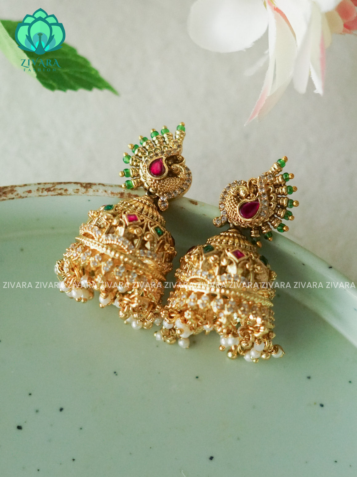 DIYA- EXUBERANT JADAU JHUMKAS - TRADITIONAL PREMIUM MATTE  polish JHUMKA- latest jewellery collection- zivara fashion