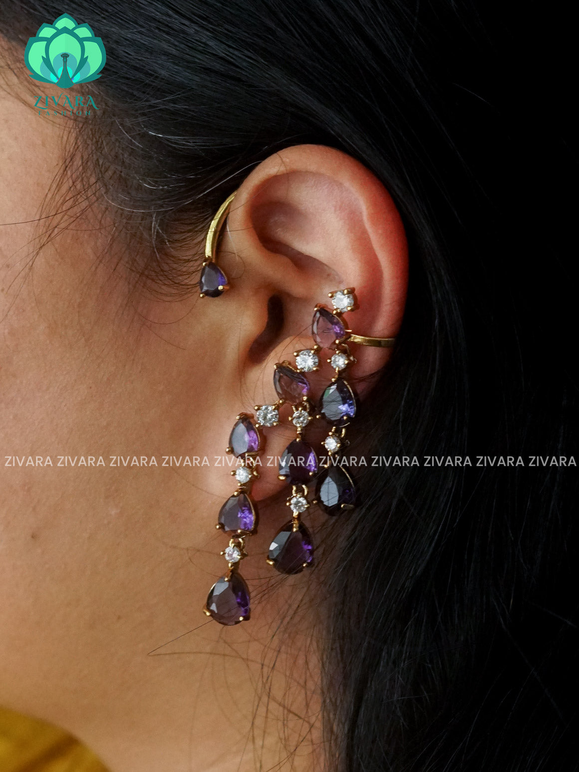 PURPLE STYLISH SEMI EARCUFF latest jewellery collection- zivara fashion