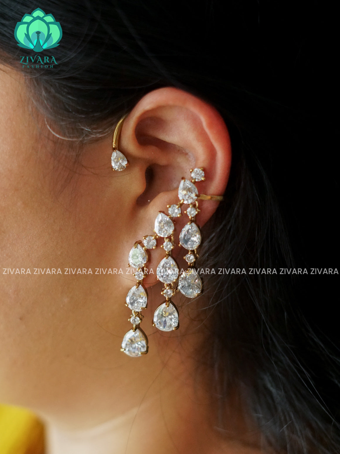 WHITE STYLISH SEMI EARCUFF latest jewellery collection- zivara fashion