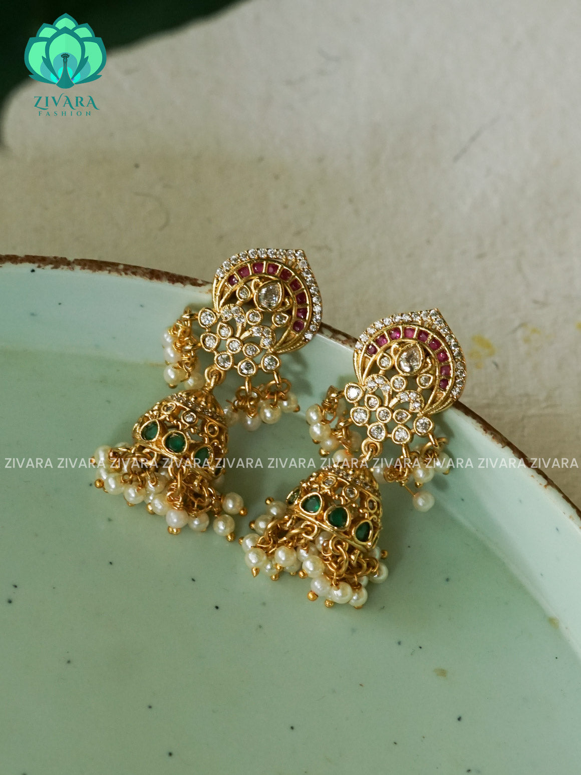 Small size one of a kind RUBY AND GREEN JHUMKA - TRADITIONAL PREMIUM MATTE  polish JHUMKA- latest jewellery collection- zivara fashion