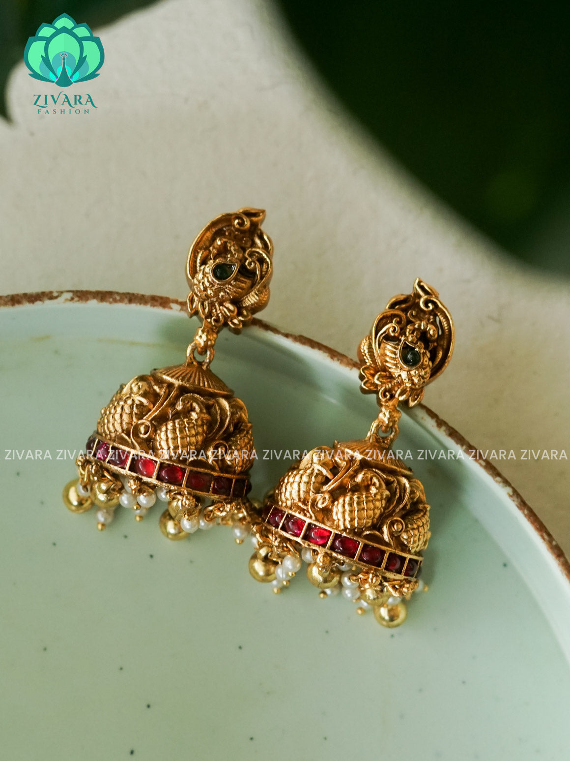 TEMPLE HEAVY - TRADITIONAL NORMAL MATTE  polish JHUMKA- latest jewellery collection- zivara fashion