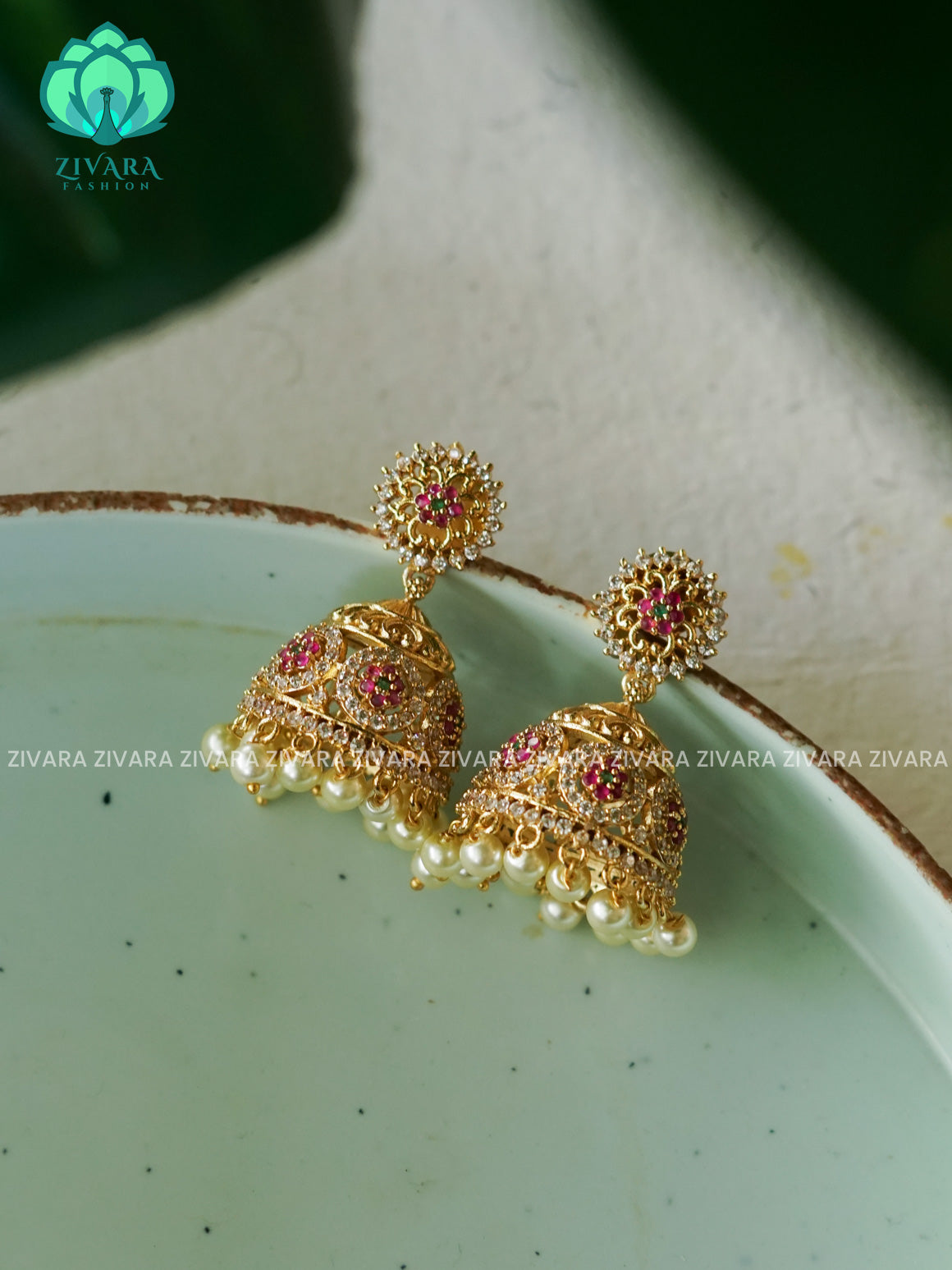 MEDIUM SIZE Hotselling AD stone BRIDAL  jhumka - latest trending collection