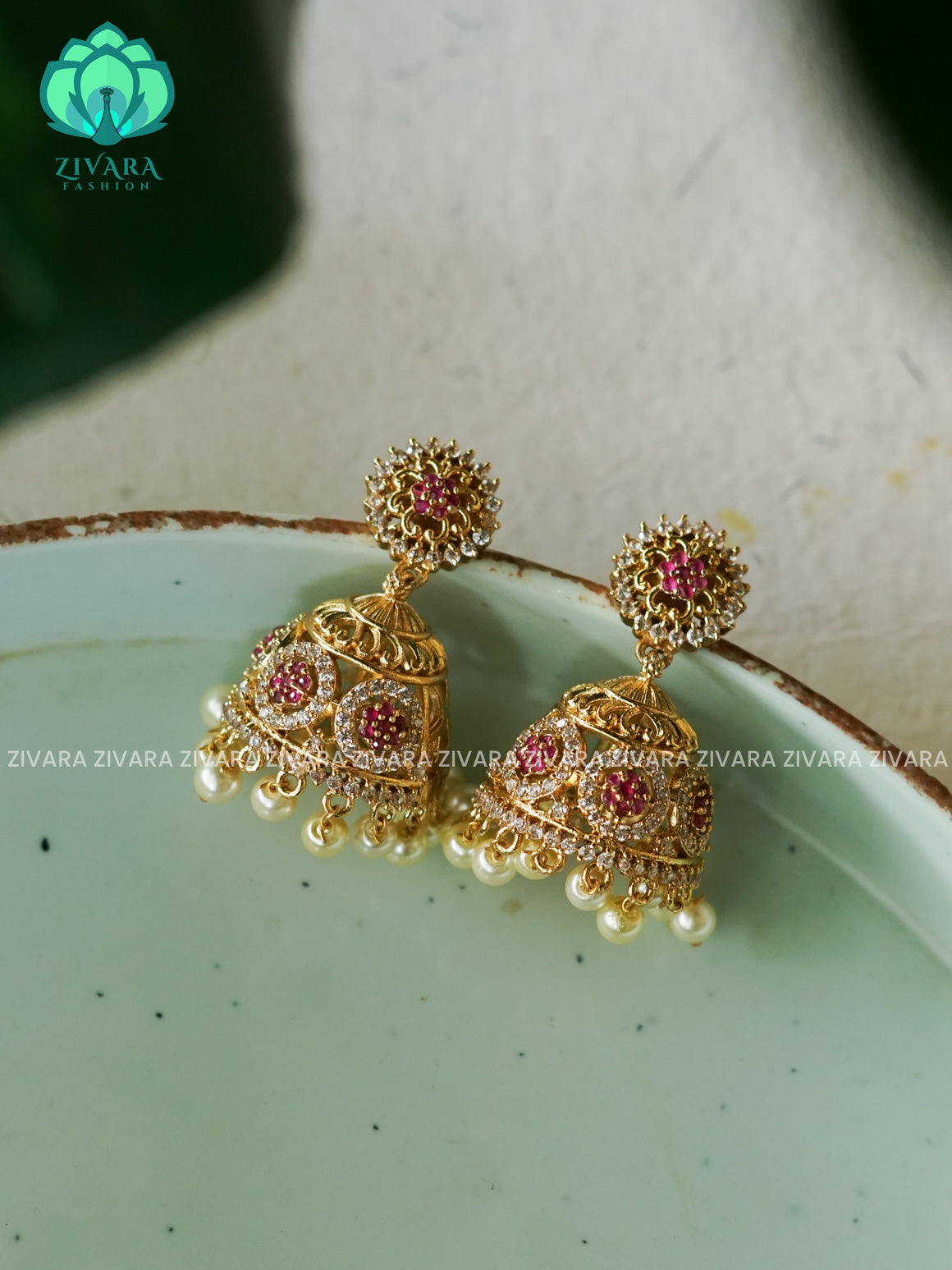 MEDIUM SIZE Hotselling AD stone BRIDAL  jhumka - latest trending collection