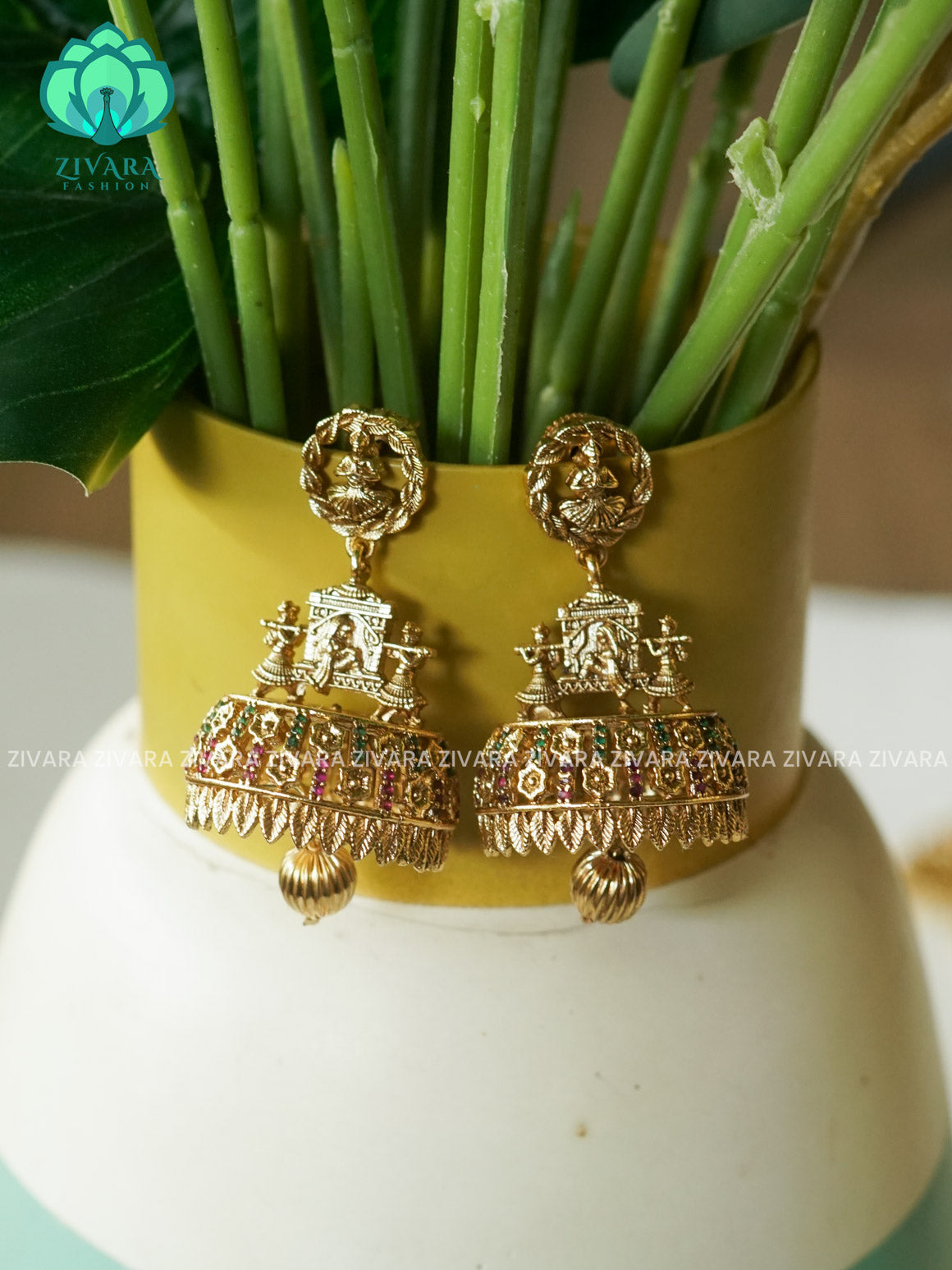 TEMPLE Vintage TRADITIONAL PREMIUM MATTE  polish JHUMKA- latest jewellery collection- zivara fashion