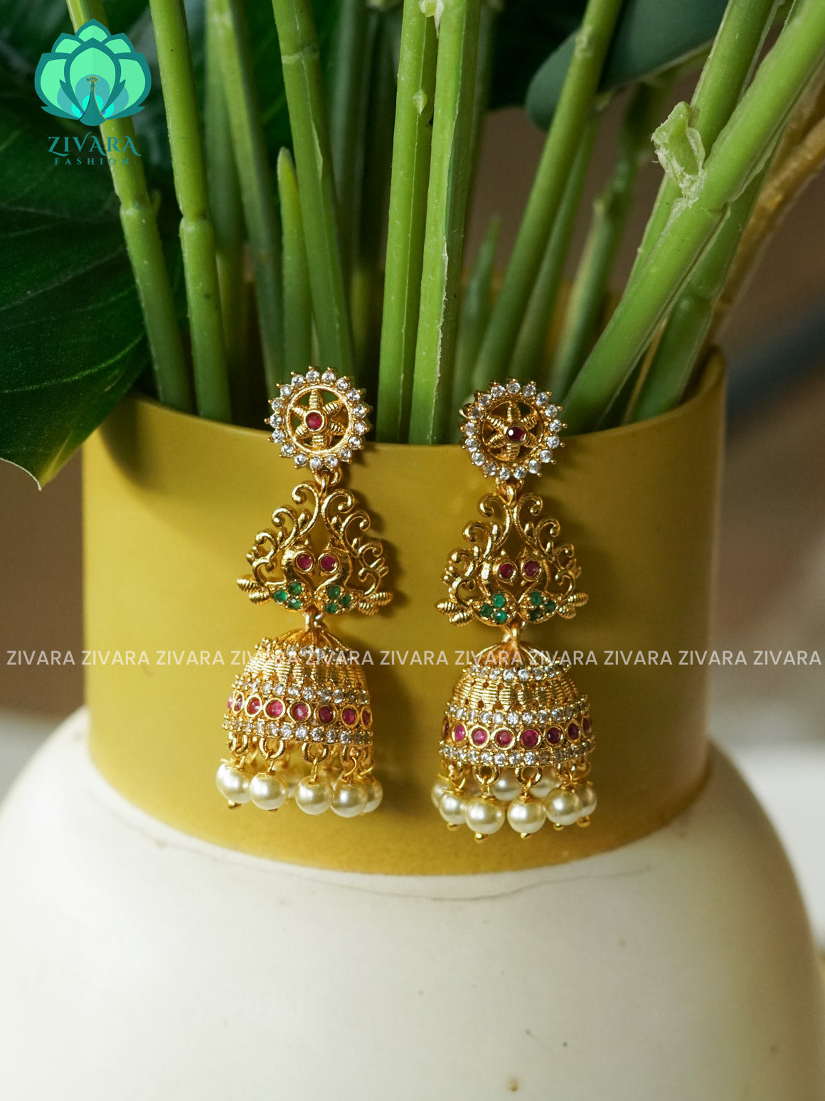 PEACOCK - TRADITIONAL PREMIUM MATTE  polish JHUMKA- latest jewellery collection- zivara fashion