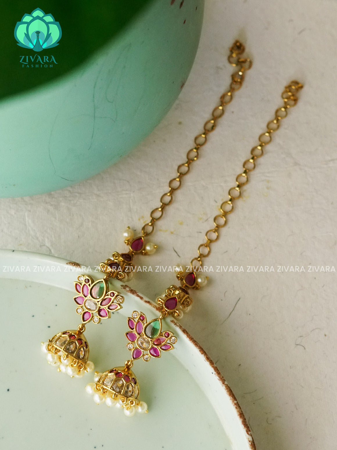 Lotus real kemp jhumka with maatal - latest jewellery collection- zivara fashion