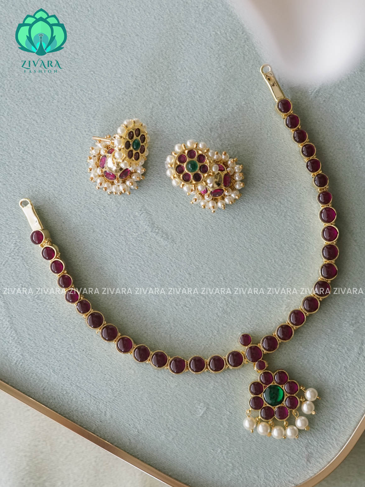 MATHANGI- ATTIGAI NECKLACE AND JHUMKA- REAL KEMP BHARATHANATYAM DANCE PREMIUM JEWELLERY (PREORDER WITH 3 TO 10 DAYS DISPATCH TIME)