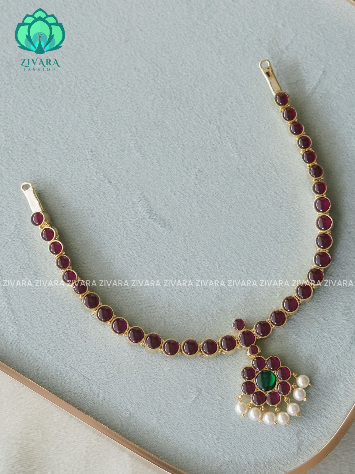Ruby red - MATHANGI- ATTIGAI NECKLACE- REAL KEMP BHARATHANATYAM DANCE PREMIUM JEWELLERY (PREORDER WITH 3 TO 10 DAYS DISPATCH TIME)