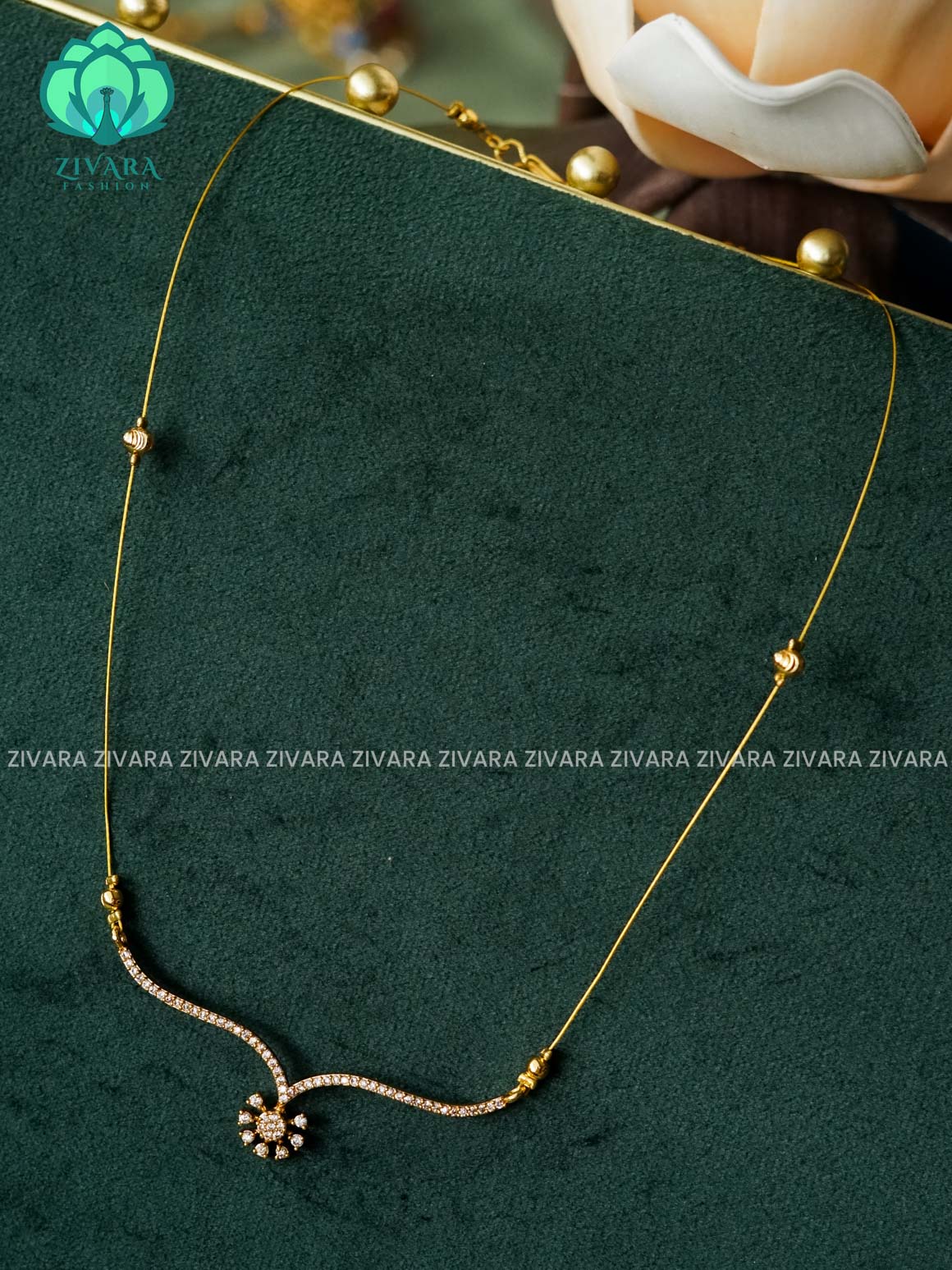 FLOWER V shape pendant TAMARA INVISIBLE MINIMAL ELEGANT HANDMADE NECKLACE WITHOUT EARRINGS WITH BRILLIANT FINISH MOTIFS- ZIVARA FASHION