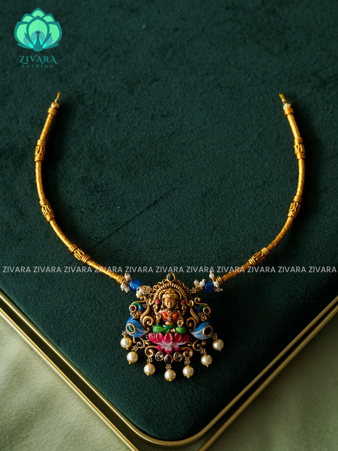 MADHURYA -  LAKSHMI HASLI VINTAGE FINISH  handpainted - Traditional south indian premium neckwear without earrings- Zivara Fashion- latest jewellery design