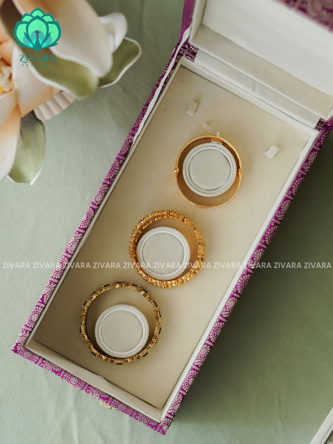 PREORDER - PURPLE BROCADE - COMPACT BOX - JEWELLERY ORGANISER FOR GOLD JEWELLERY WITH SELF SETTING NUMBER LOCK- ZIVARA FASHION.
