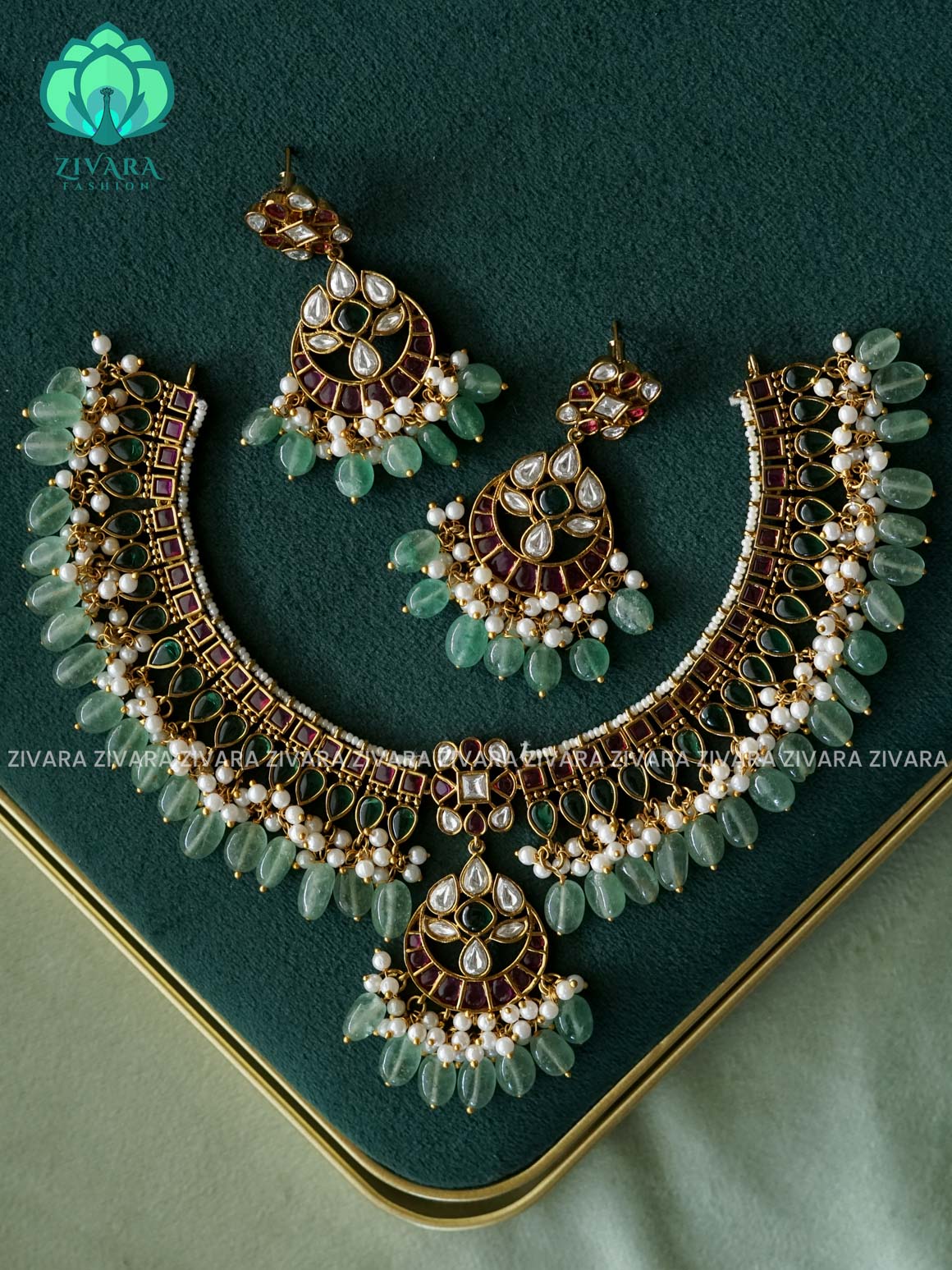 AKSHAYAM -BRIDAL REAL KEMP-premium neckwear with earrings- Zivara Fashion- latest jewellery design