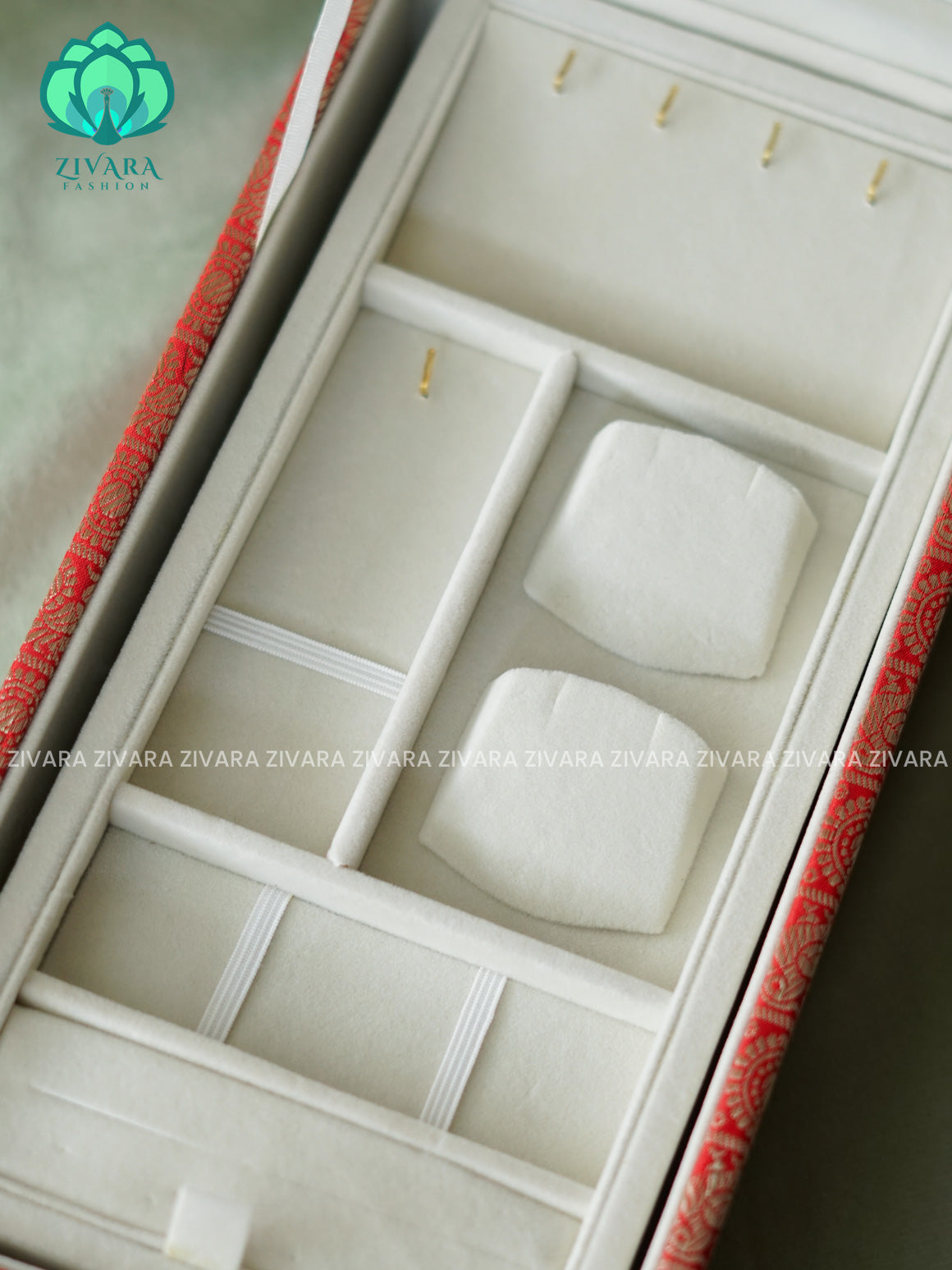 PREORDER 10 TO 15 DAYS DISPATCH TIME - CRIMSON RED BROCADE - COMPACT BOX - JEWELLERY ORGANISER FOR GOLD JEWELLERY WITH SELF SETTING NUMBER LOCK- ZIVARA FASHION.