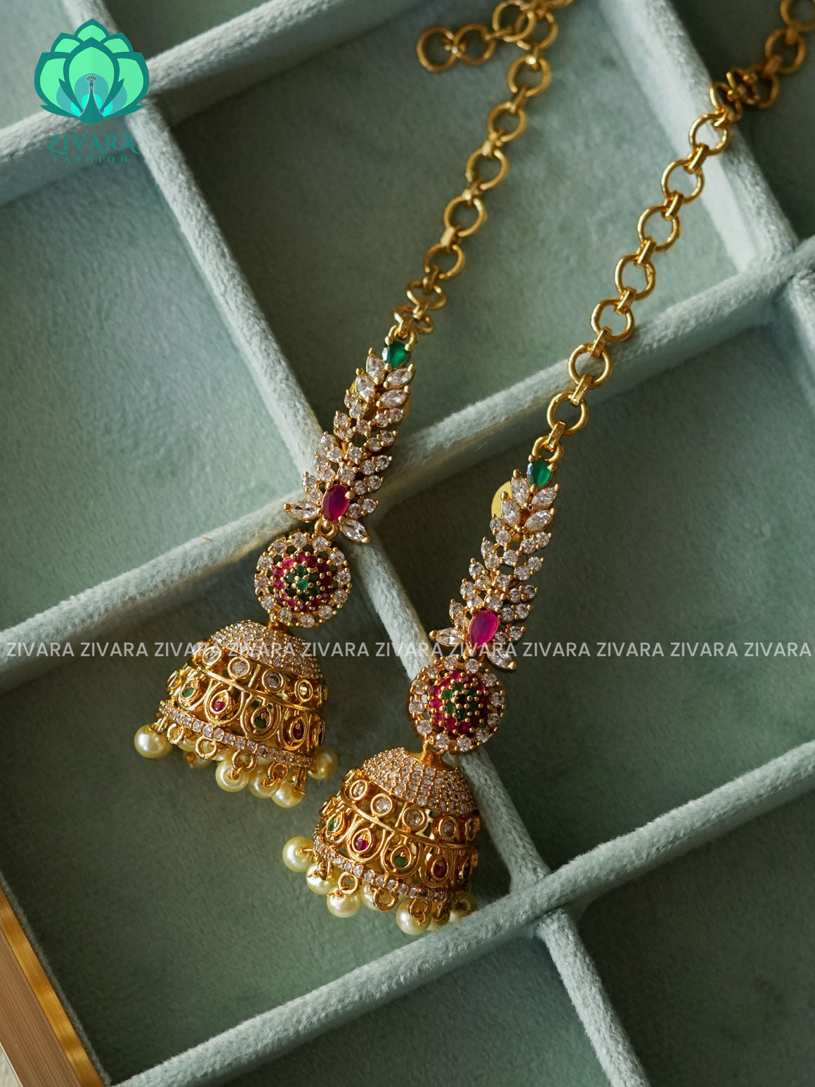 BRIDAL WHITE STONE JHUMKA WITH MAATAL  - latest trending collection - ZIVARA FASHION