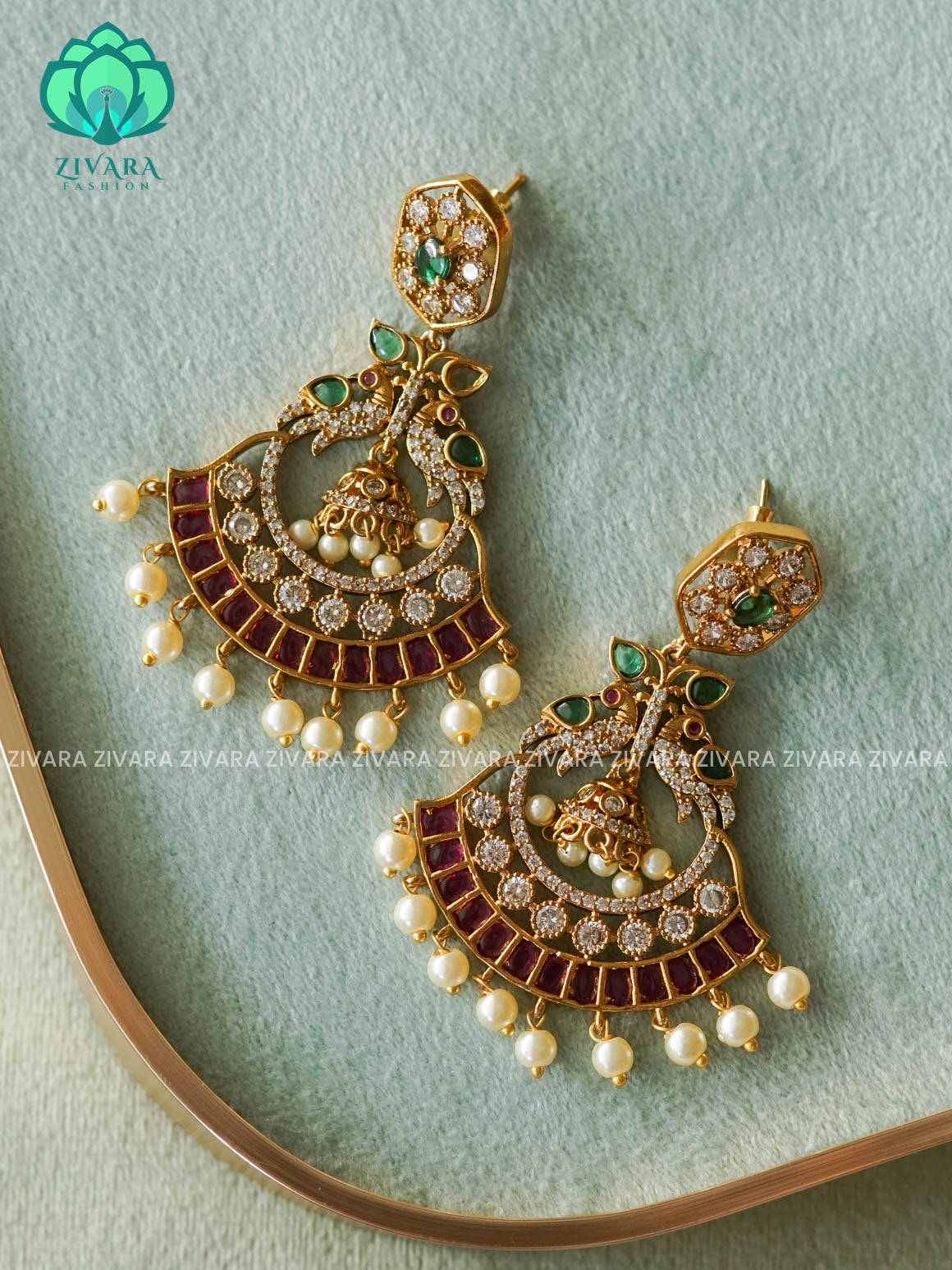 DIYA - BEATIFUL PEACOCK JHUMKA BALI -PREMIUM MATTE  polish BALI- latest jewellery collection- zivara fashion