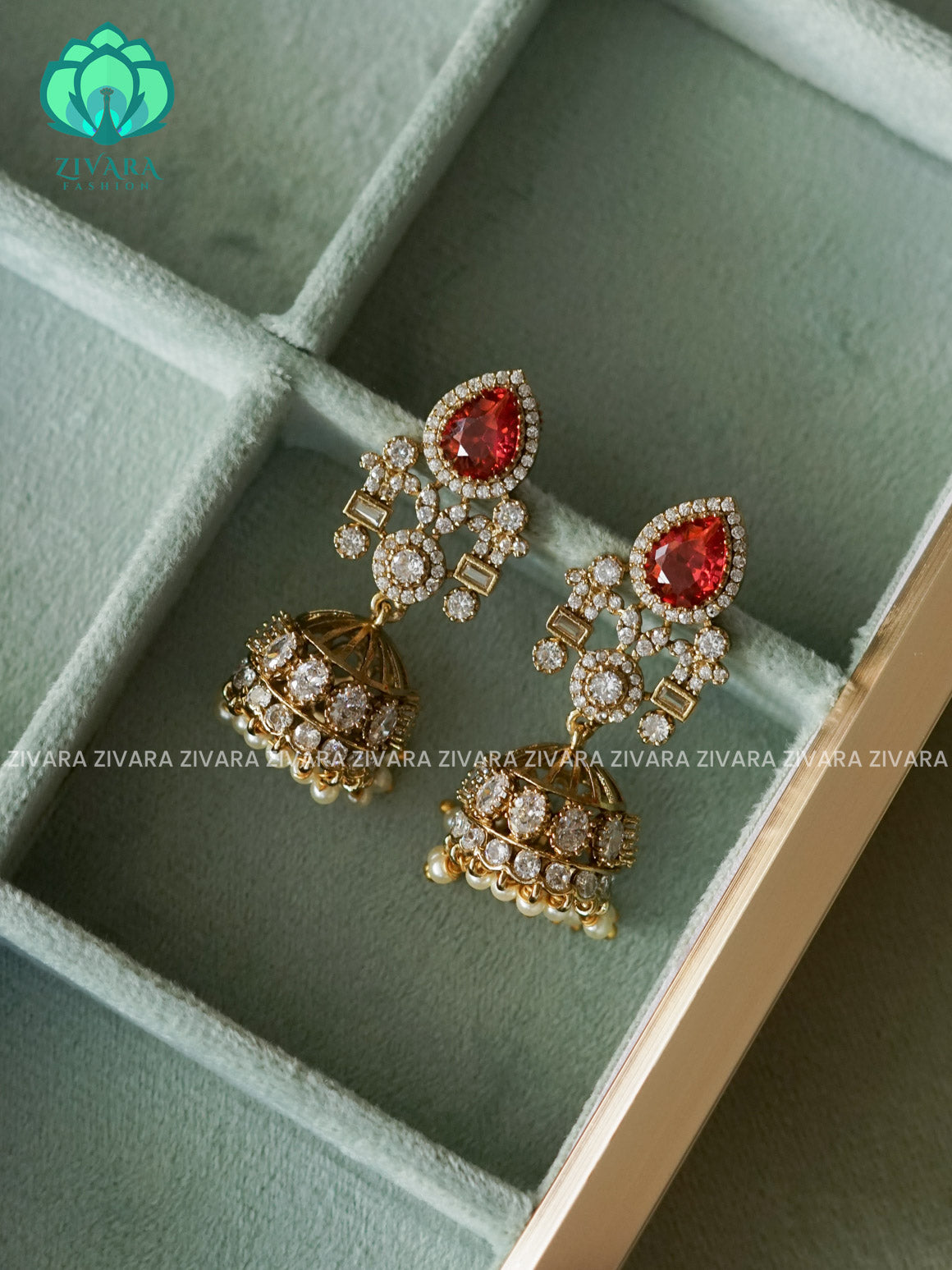 RUBY AD STONE MOTIF FREE  JHUMKA - latest trending collection - ZIVARA FASHION