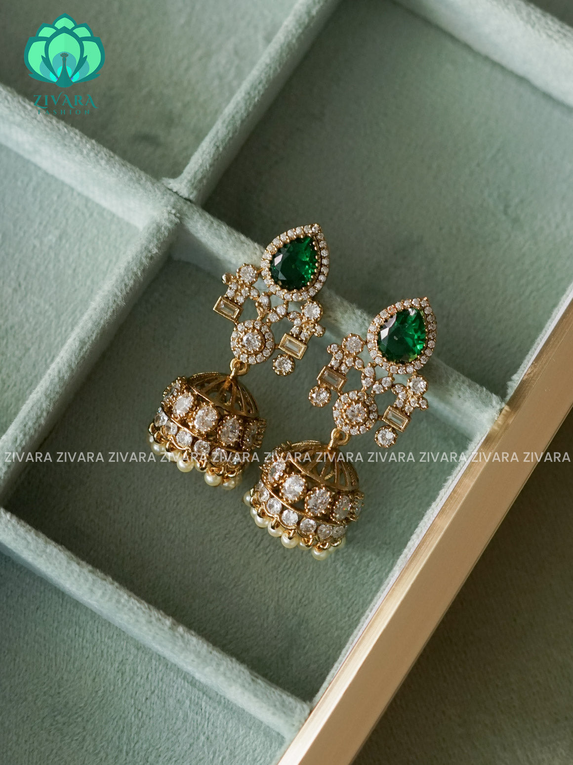 GREEN AD STONE MOTIF FREE  JHUMKA - latest trending collection - ZIVARA FASHION