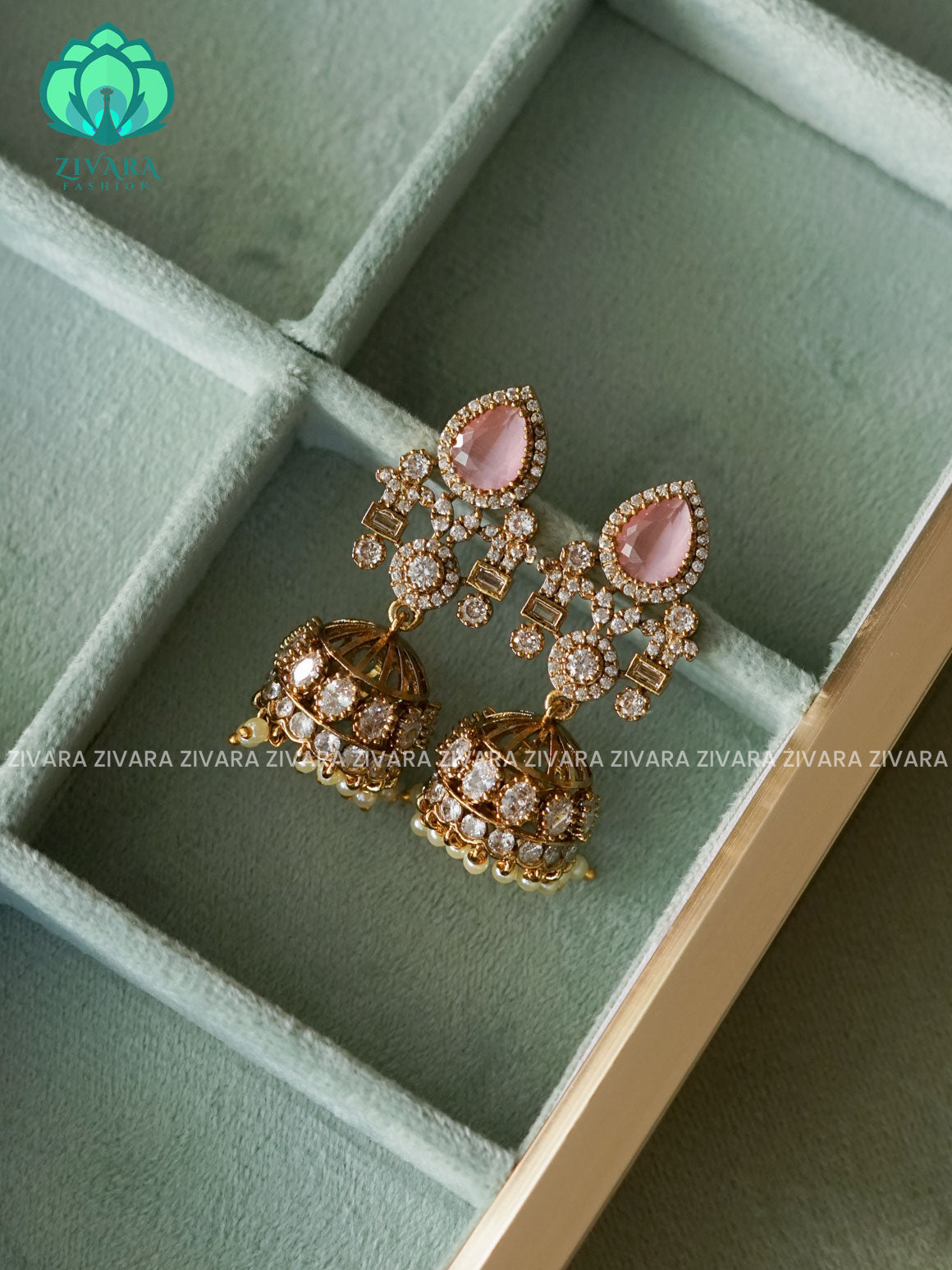 PINK AD STONE MOTIF FREE  JHUMKA - latest trending collection - ZIVARA FASHION