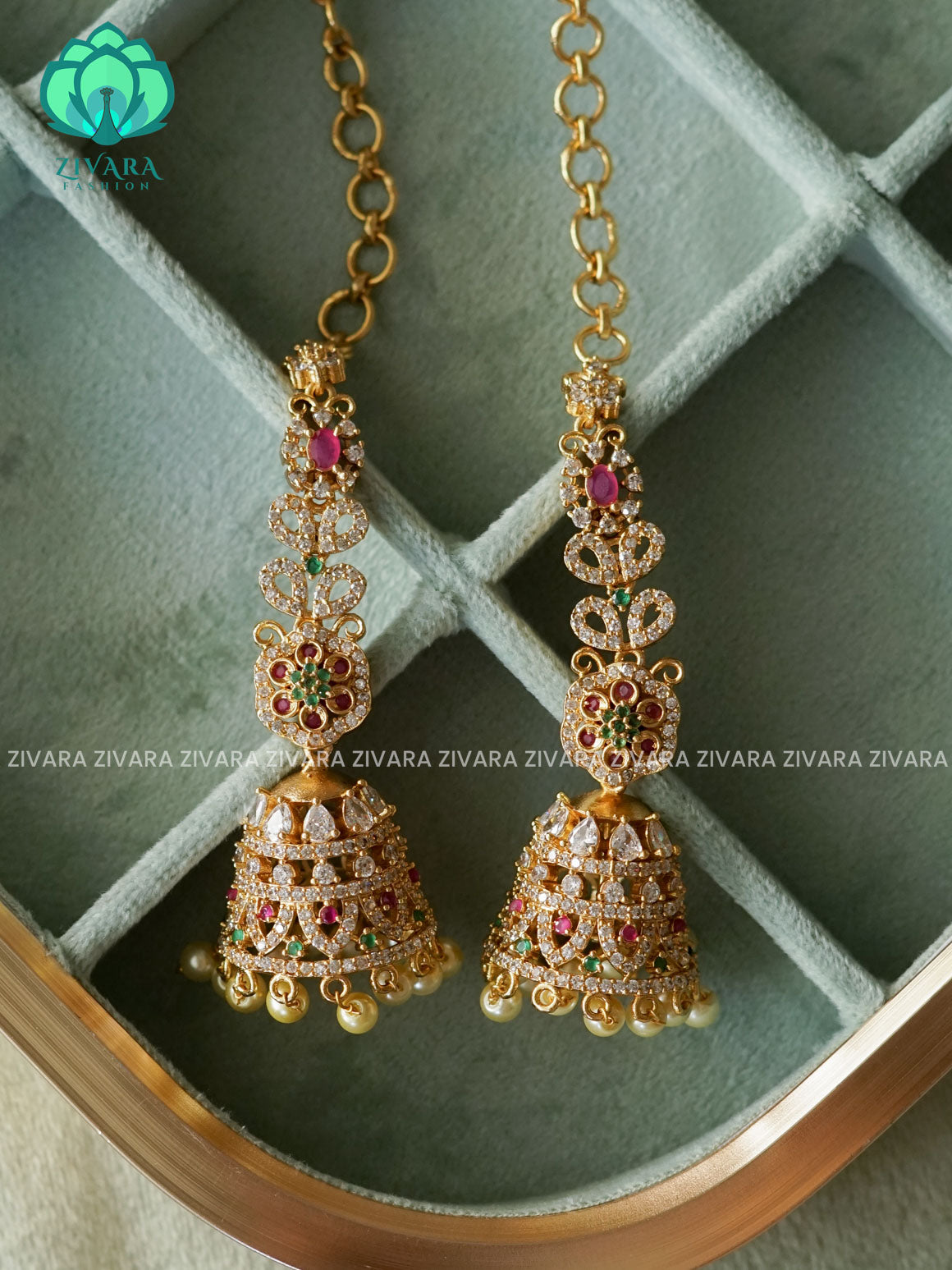 BRIDAL WHITE STONE JHUMKA WITH MAATAL  - latest trending collection - ZIVARA FASHION