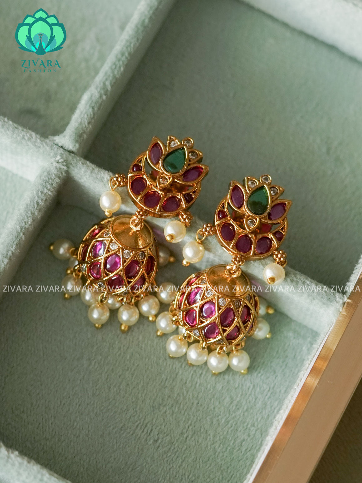REAL KEMP CHAND LOTUS JHUMKA - TRADITIONAL PREMIUM MATTE  polish JHUMKA - zivara fashion