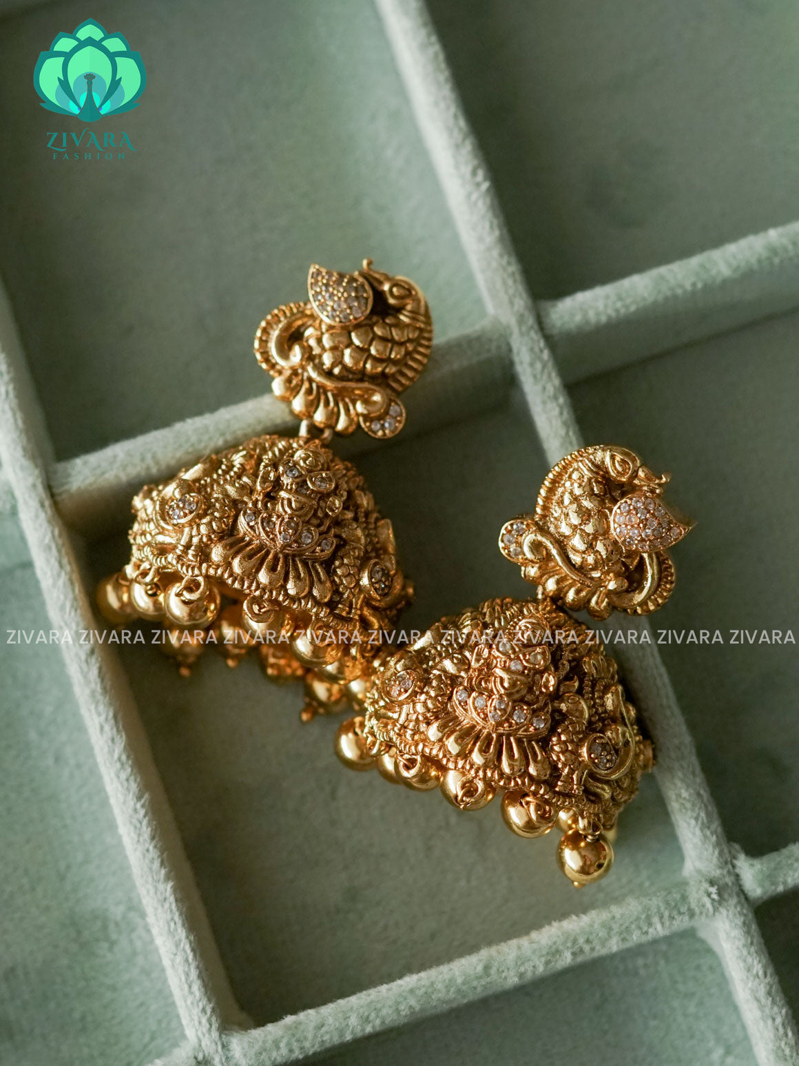 TEMPLE GRAND BRIDAL WHITE STONE JHUMKA - latest trending collection