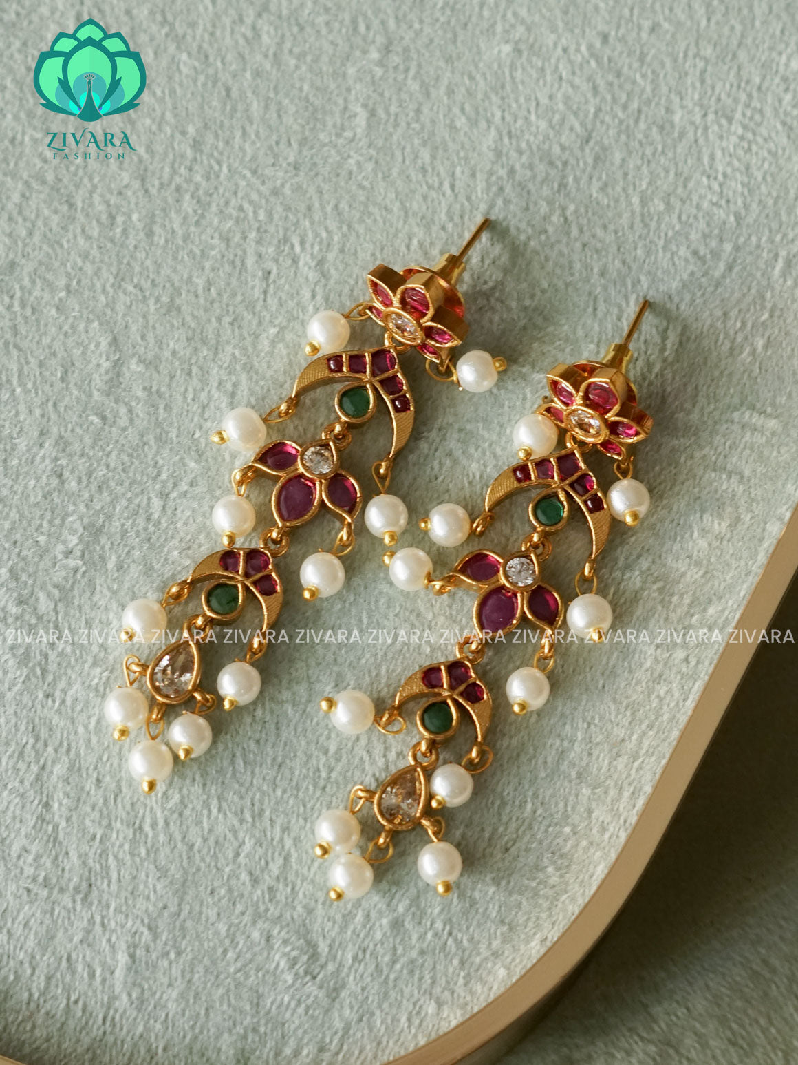 REAL KEMP FLOWER MOTIF HANGINGS - latest jewellery collection- zivara fashion
