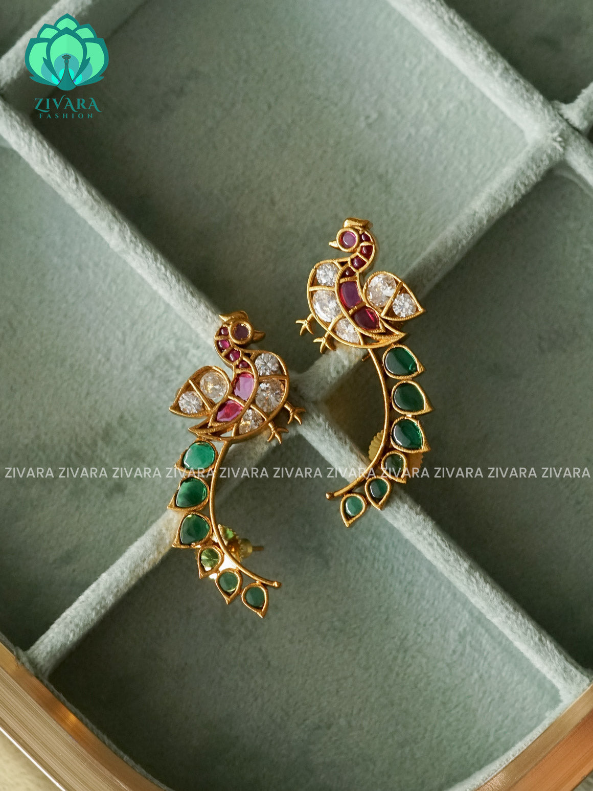 REAL KEMP PEACOCK SEMI EARCUFF latest jewellery collection- zivara fashion