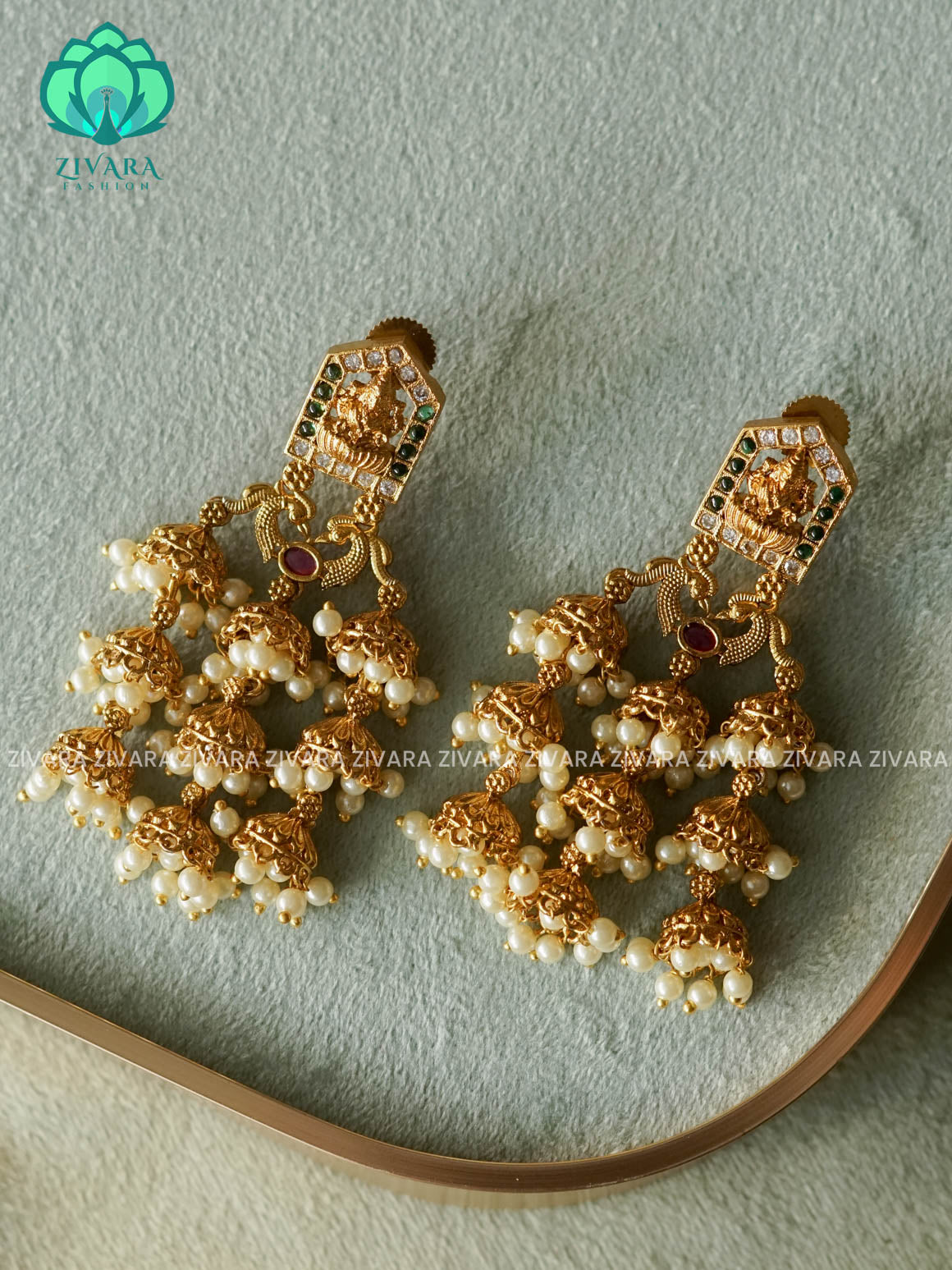 EXUBERANT TEMPLE 9 CHANDELIER JHUMKA - TRADITIONAL PREMIUM MATTE  polish JHUMKA - zivara fashion