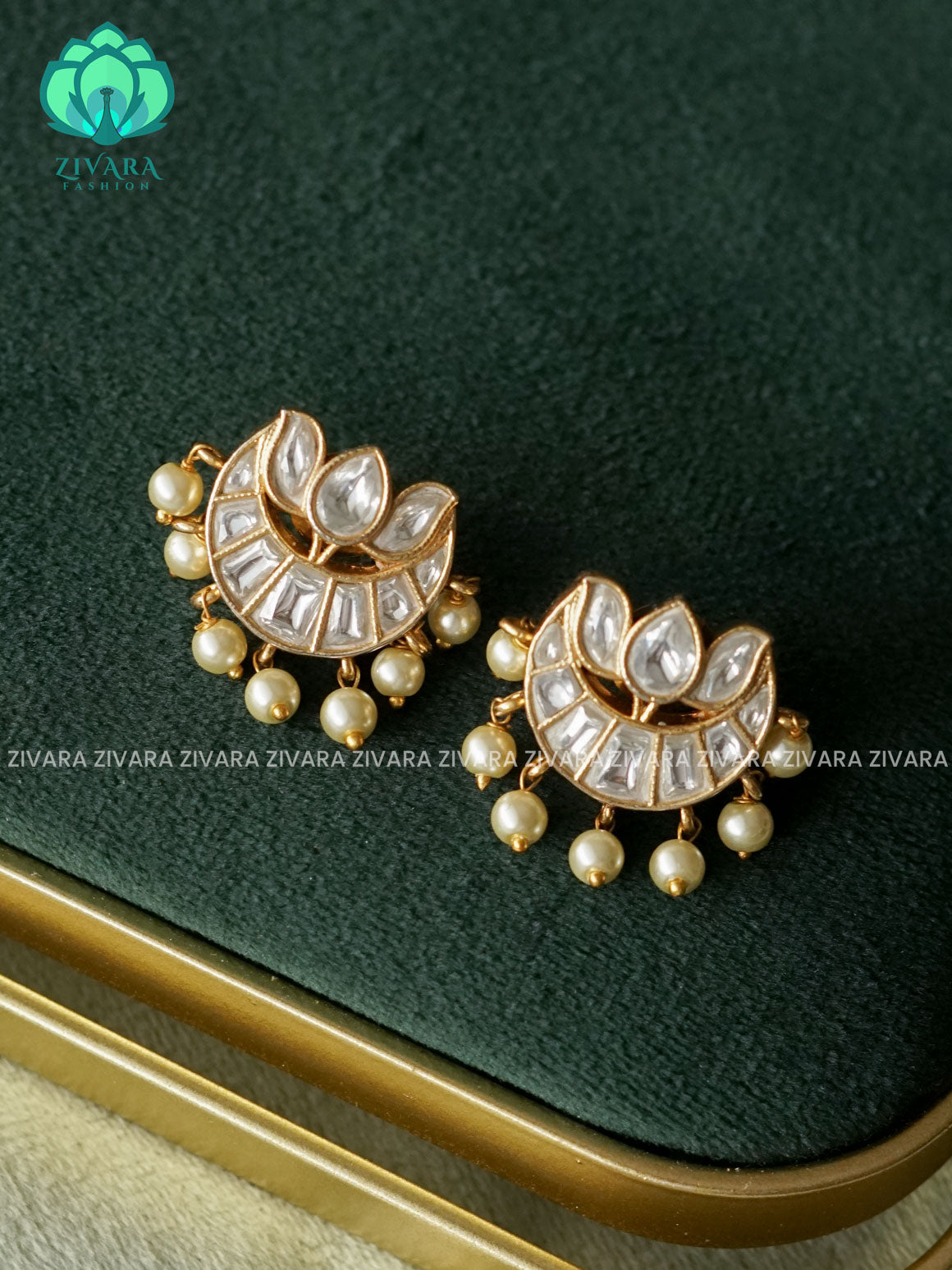 JADAU WHITE MOON WITH LOTUS STUD- latest jewellery collection- zivara fashion