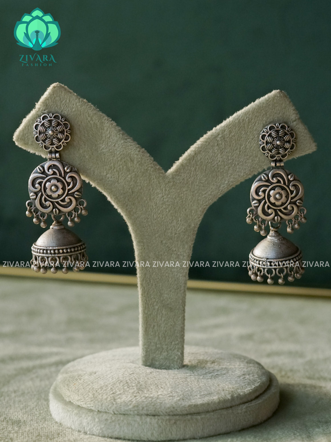 FLOWER SILVER OXIDISED JHUMKA WITH HANGINGS  - LATEST TRENDING COLLECTION - ZIVARA FASHION
