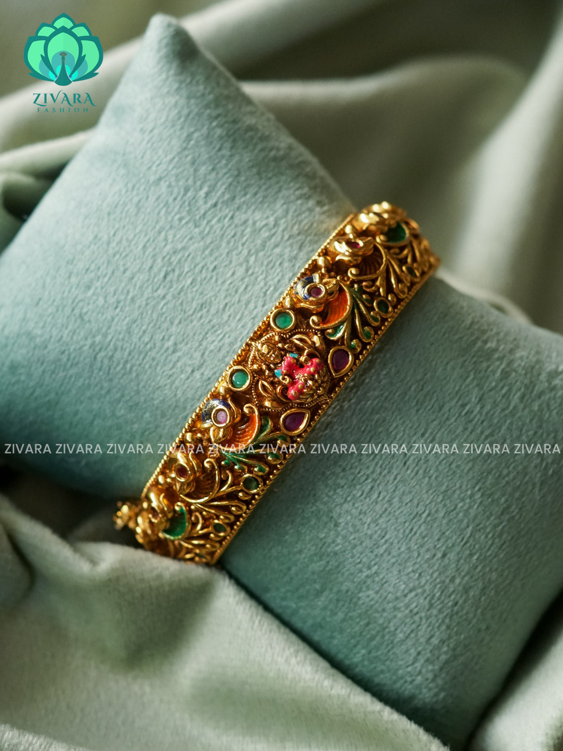 MADHURYA- 1 piece Temple Open type Kada - Vintage finish HANDPAINTED  - latest bangle design -  ZIVARA FASHION