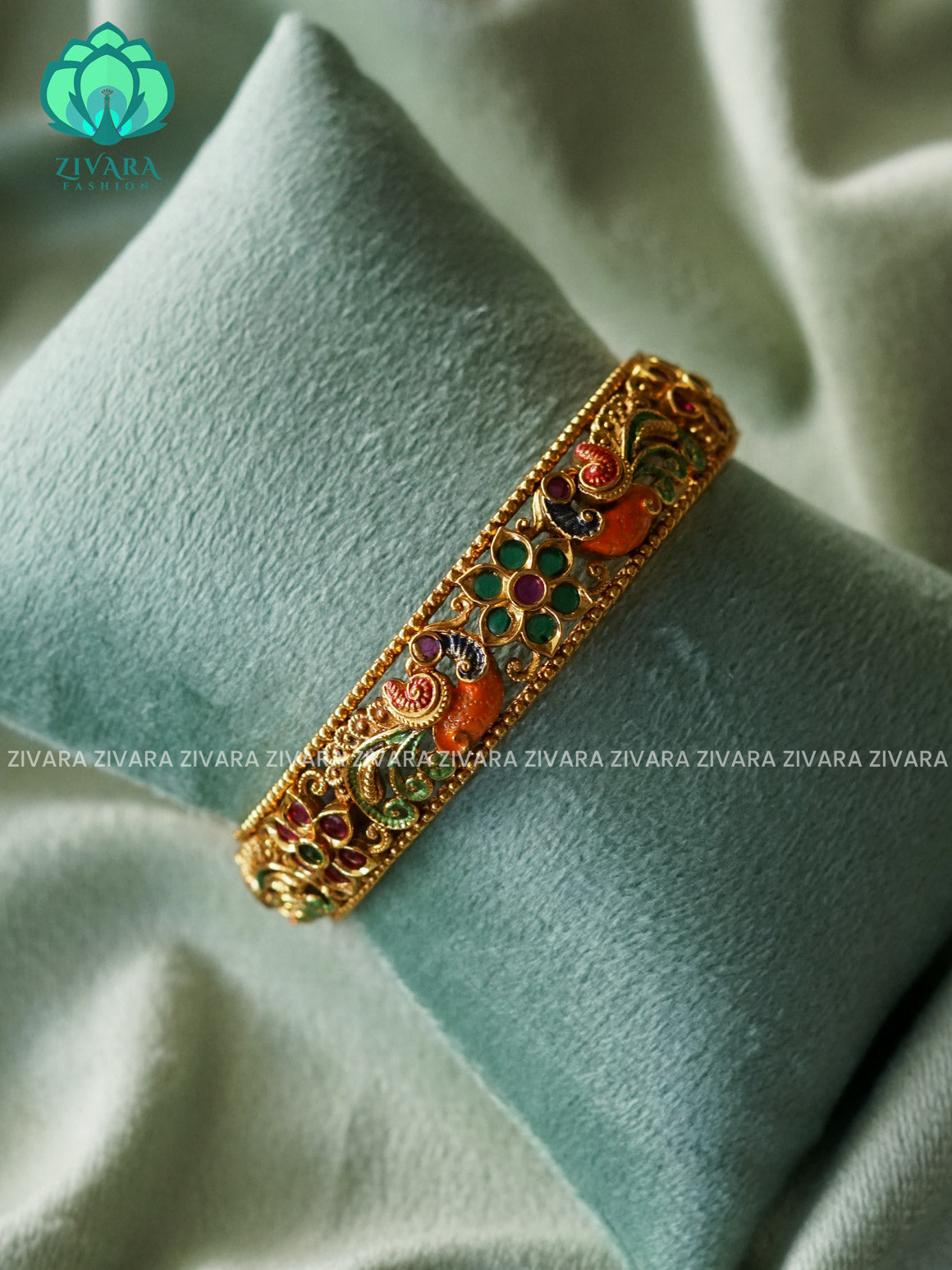 MADHURYA- 1 piece Temple Open type Kada - Vintage finish HANDPAINTED  - latest bangle design -  ZIVARA FASHION