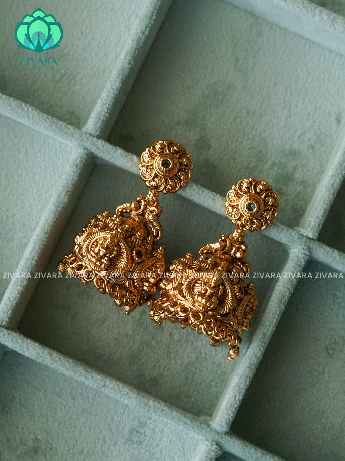 TEMPLE PEACOCK JADAU LOOK ALIKE JHUMKA - TRADITIONAL PREMIUM MATTE  polish JHUMKA- latest jewellery collection- zivara fashion