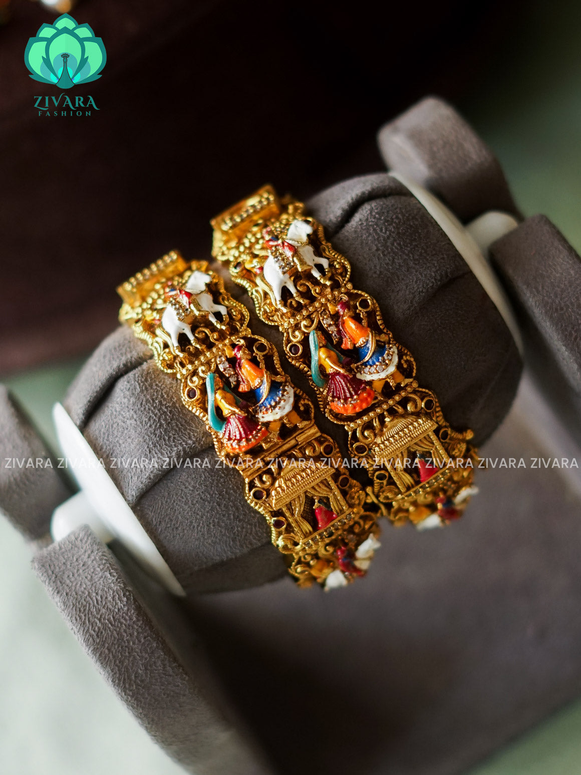 MADHURYA -  GRAND BRIDAL VINTAGE FINISH  PELLIKUTHURU BRIDAL  SET handpainted - Traditional south indian premium neckwear with earrings- Zivara Fashion